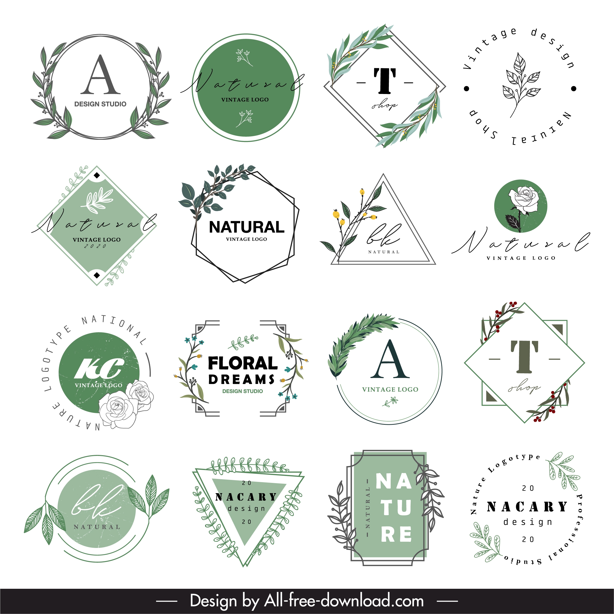 logo templates collection classical flat wreath flora decor