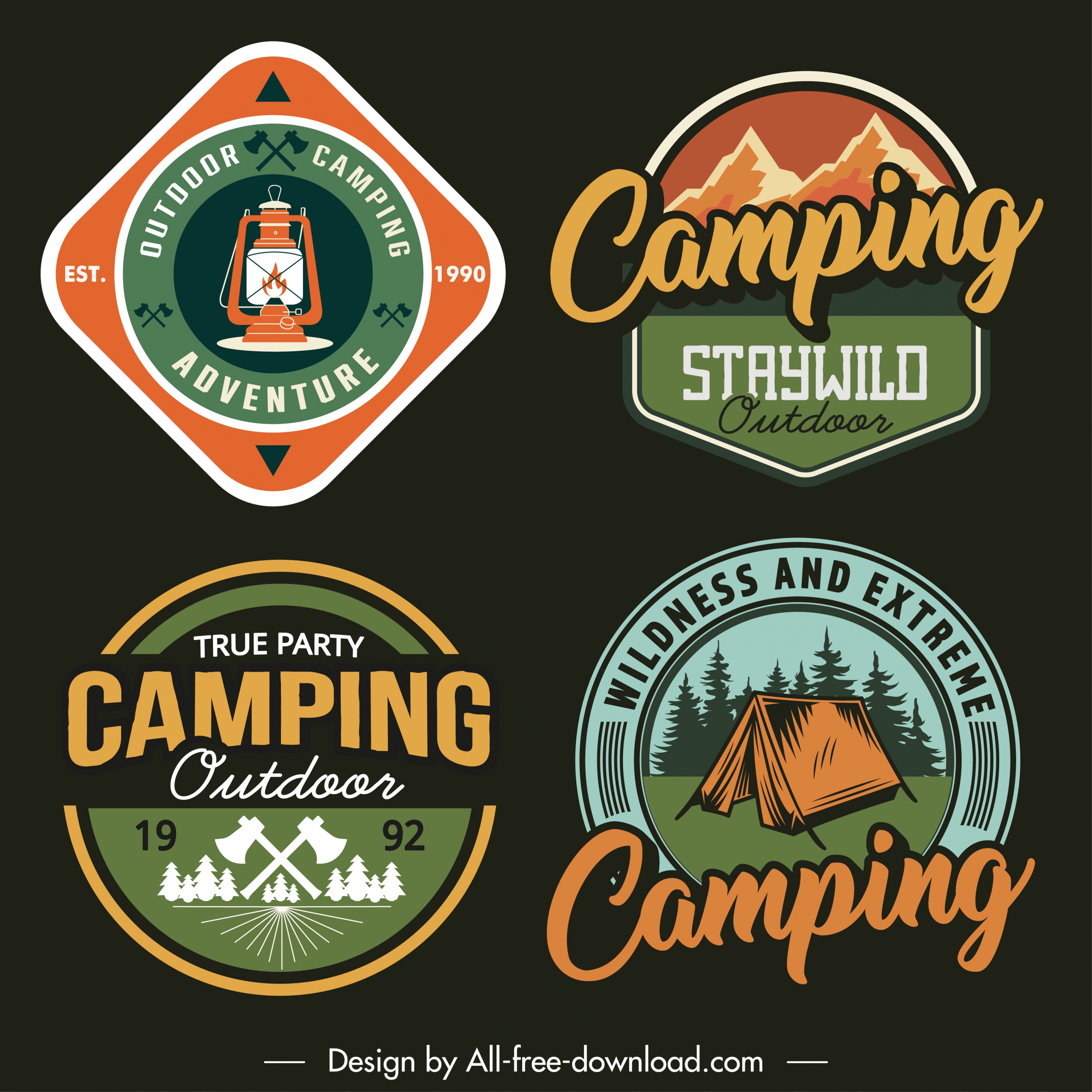 adventure camping labels templates flat retro design