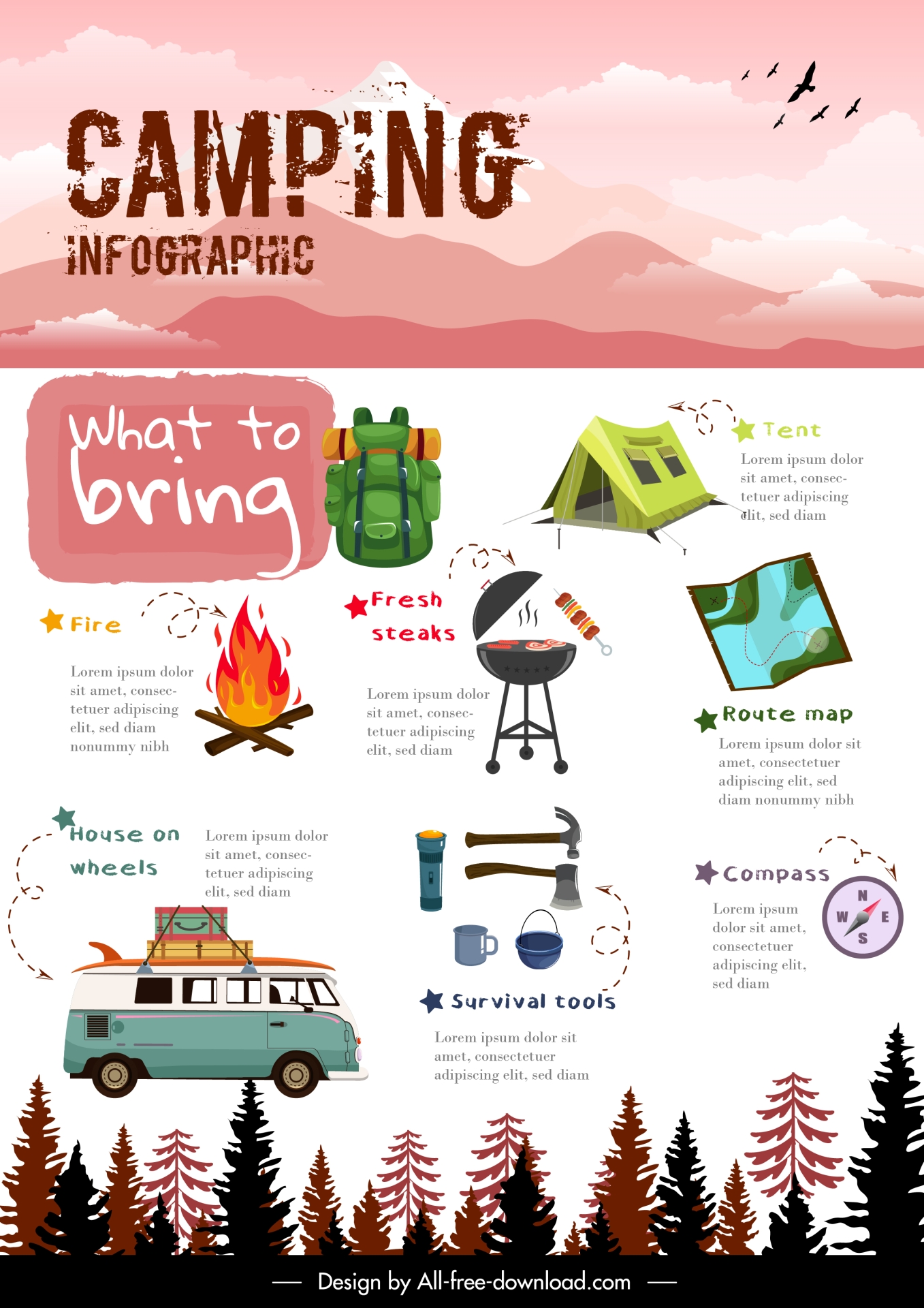 camping infographic template flat retro design 