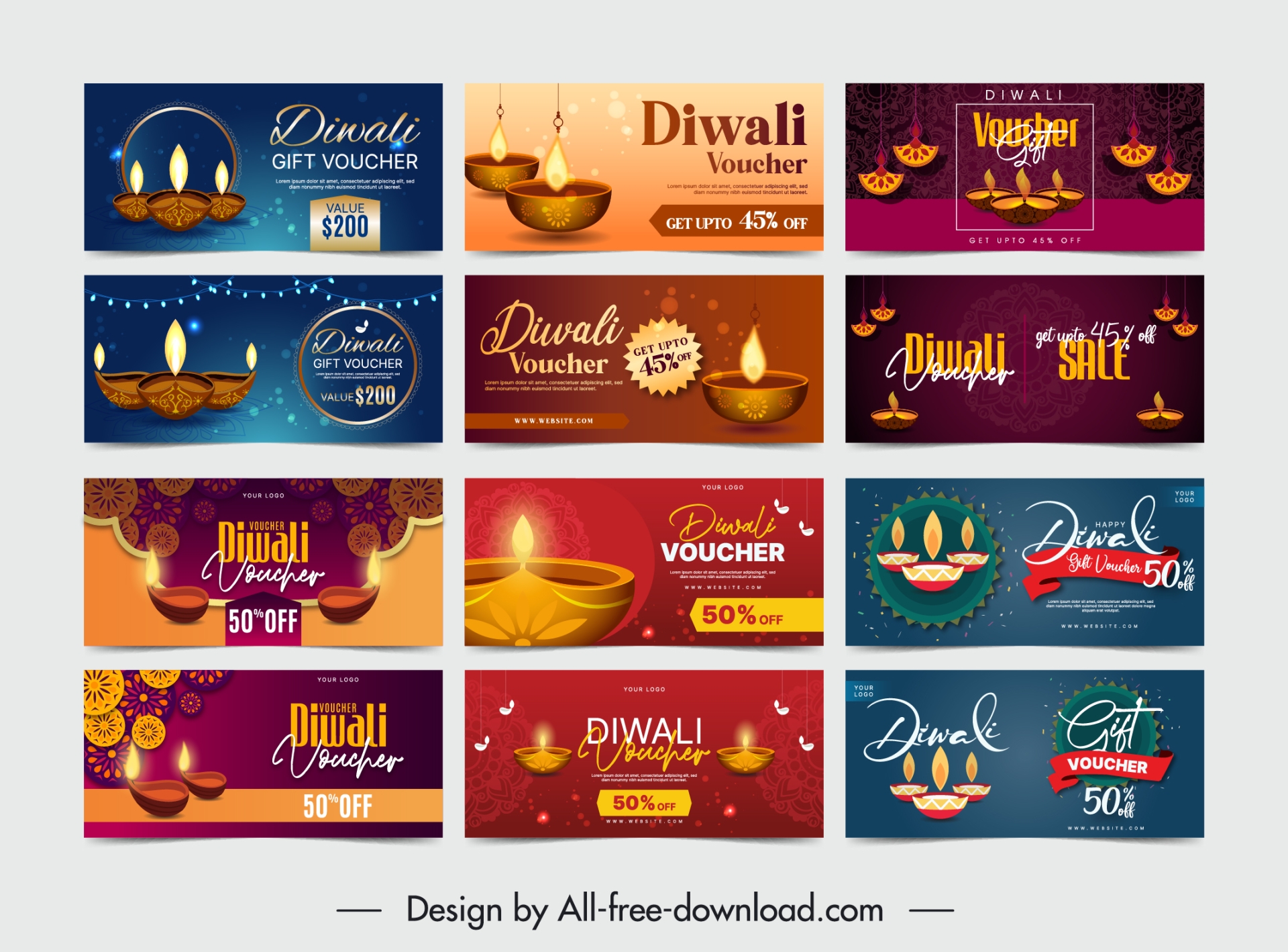 diwali vouchers templates collection elegant modern traditional elements