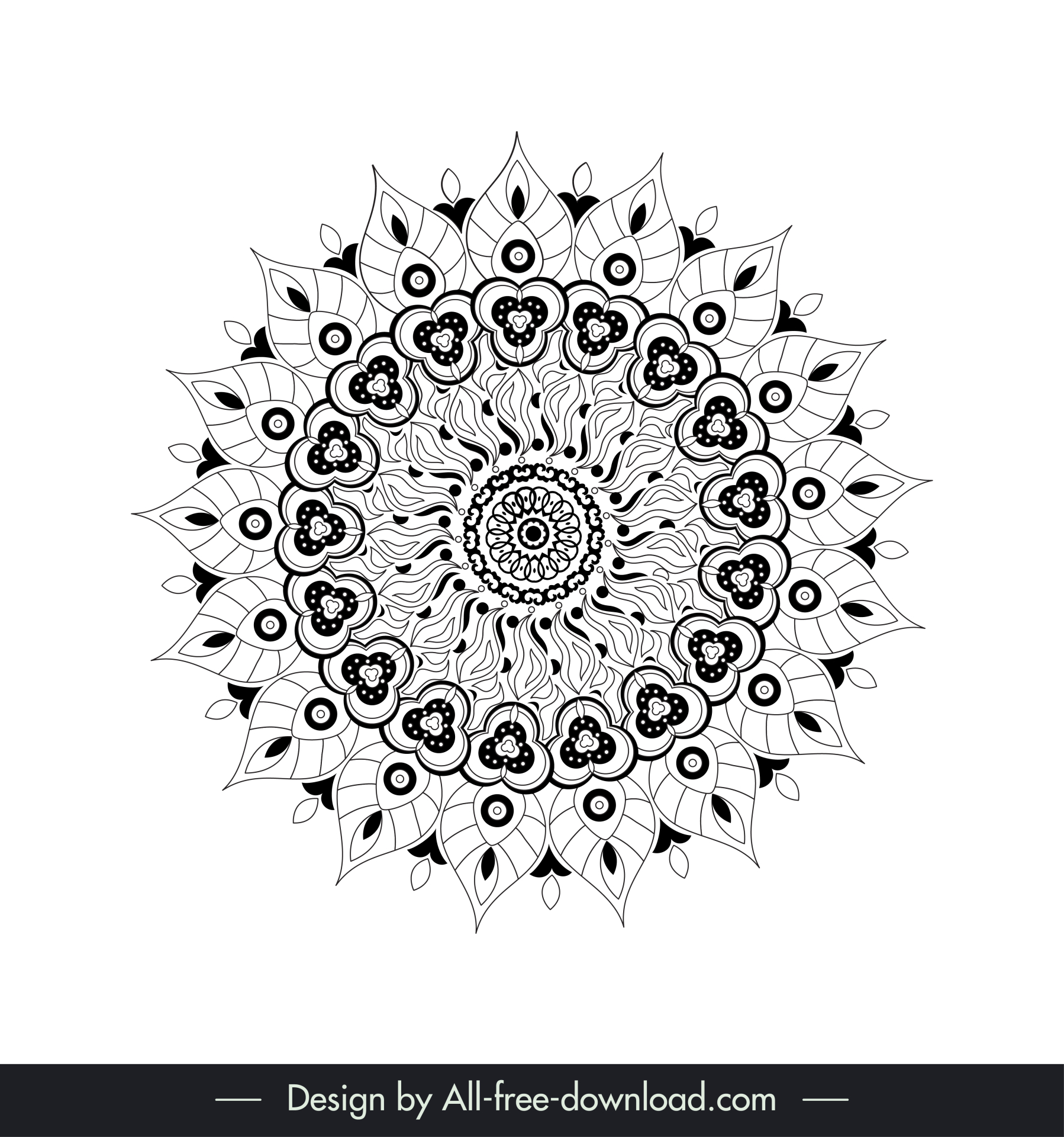 mandala sign icon black white dynamic symmetrical outline 