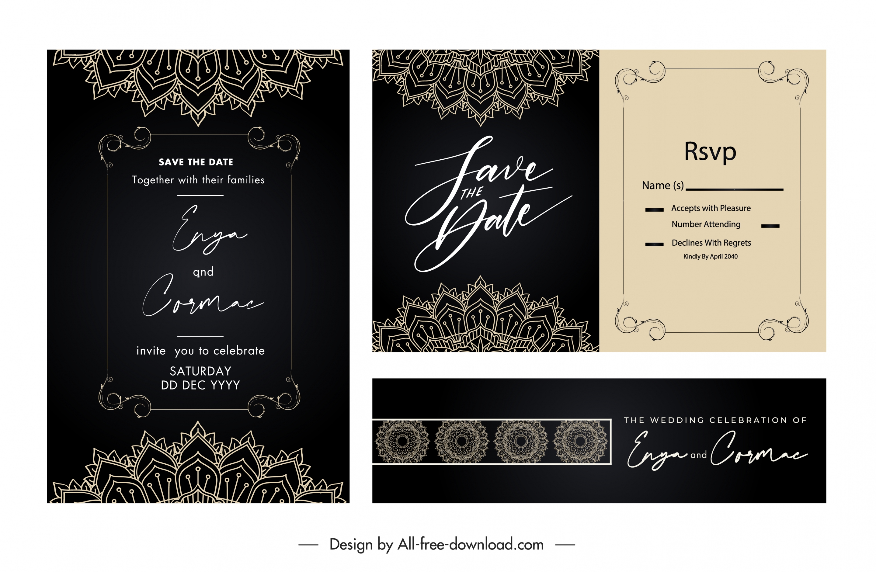 wedding card templates elegant dark classical lace elements