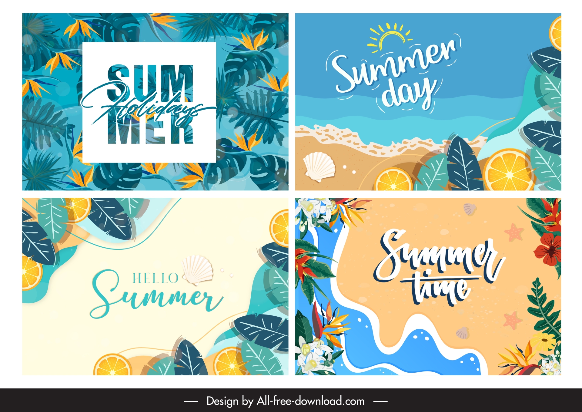 summer backdrop templates collection elegant flat classic nature elements