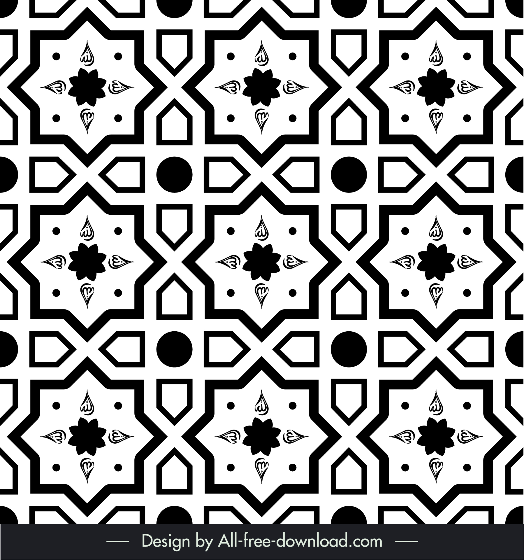 arabic pattern template flat black and white repeating symmetry flora outline