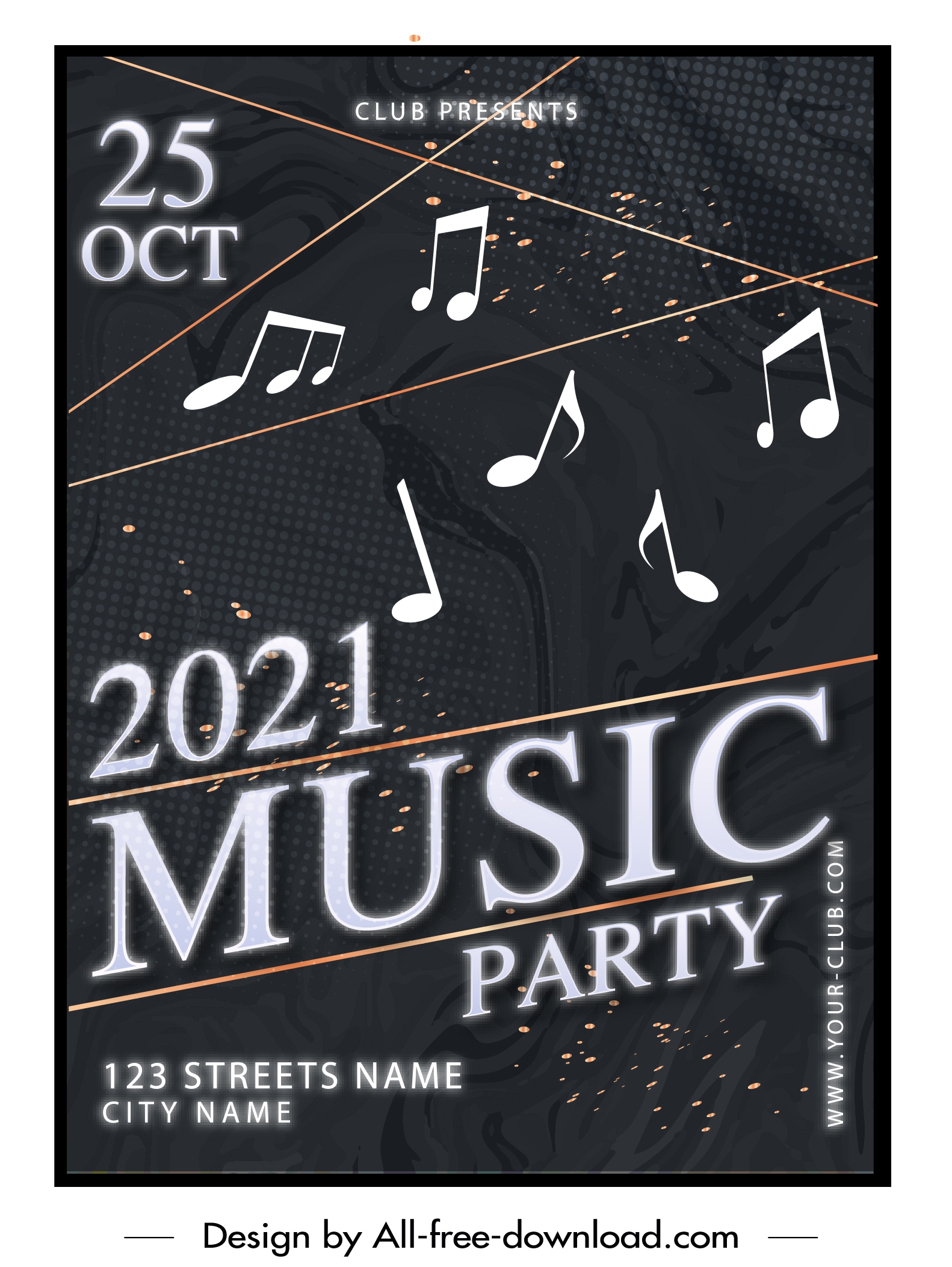 music poster template dark design dynamic notes decor