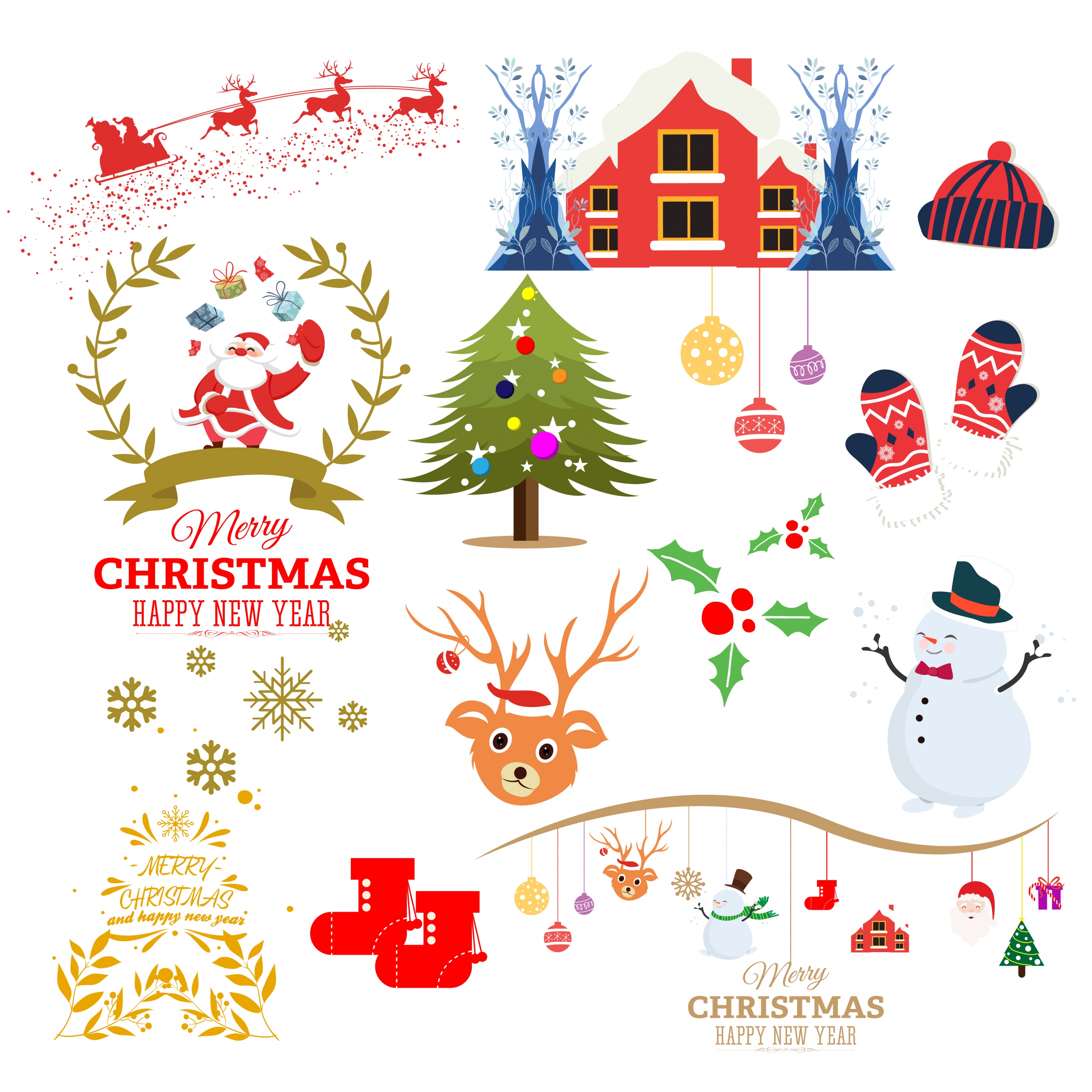 christmas design elements classical symbols colored flat design