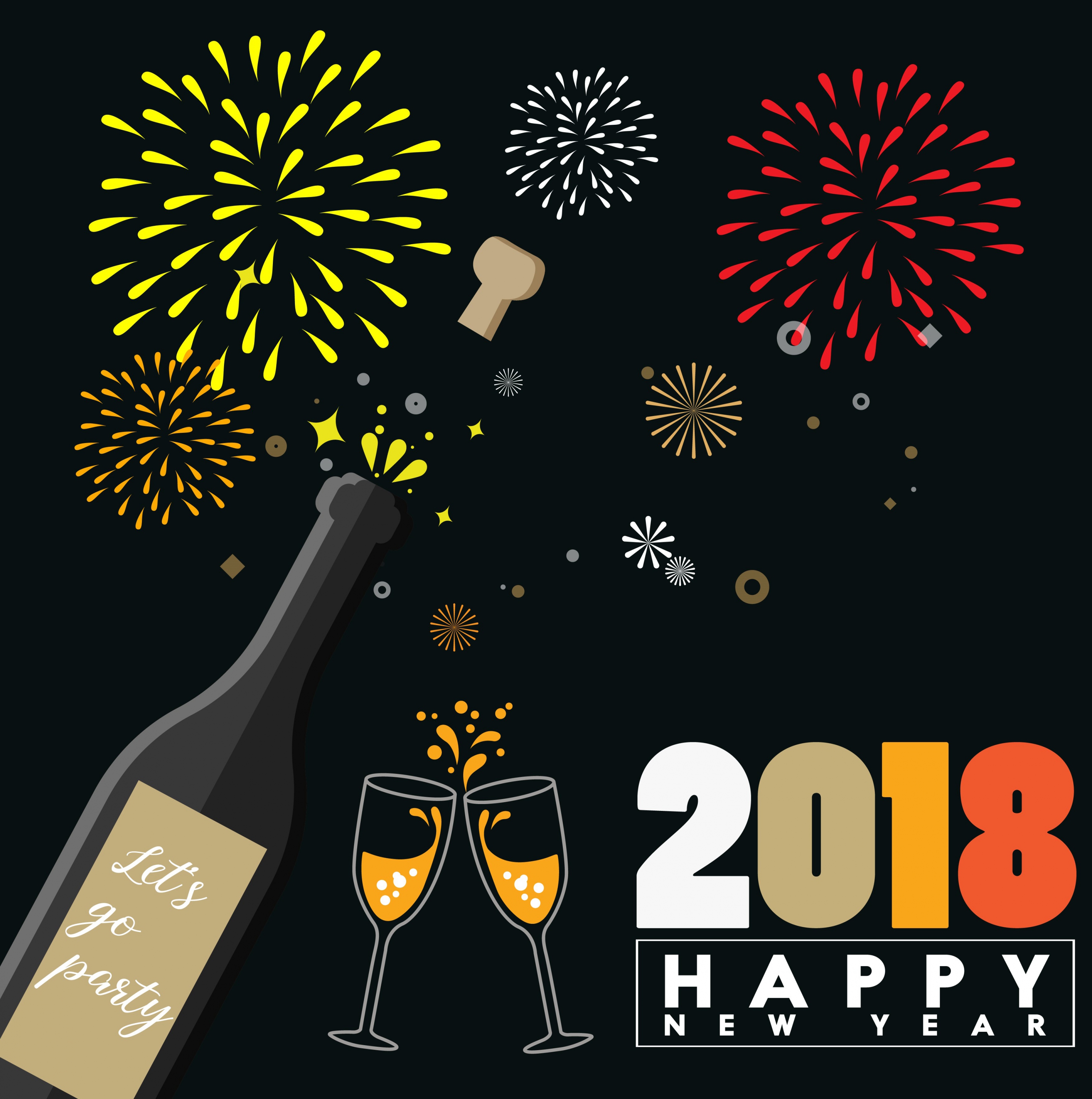 2018 new year banner wine fireworks icons decoration