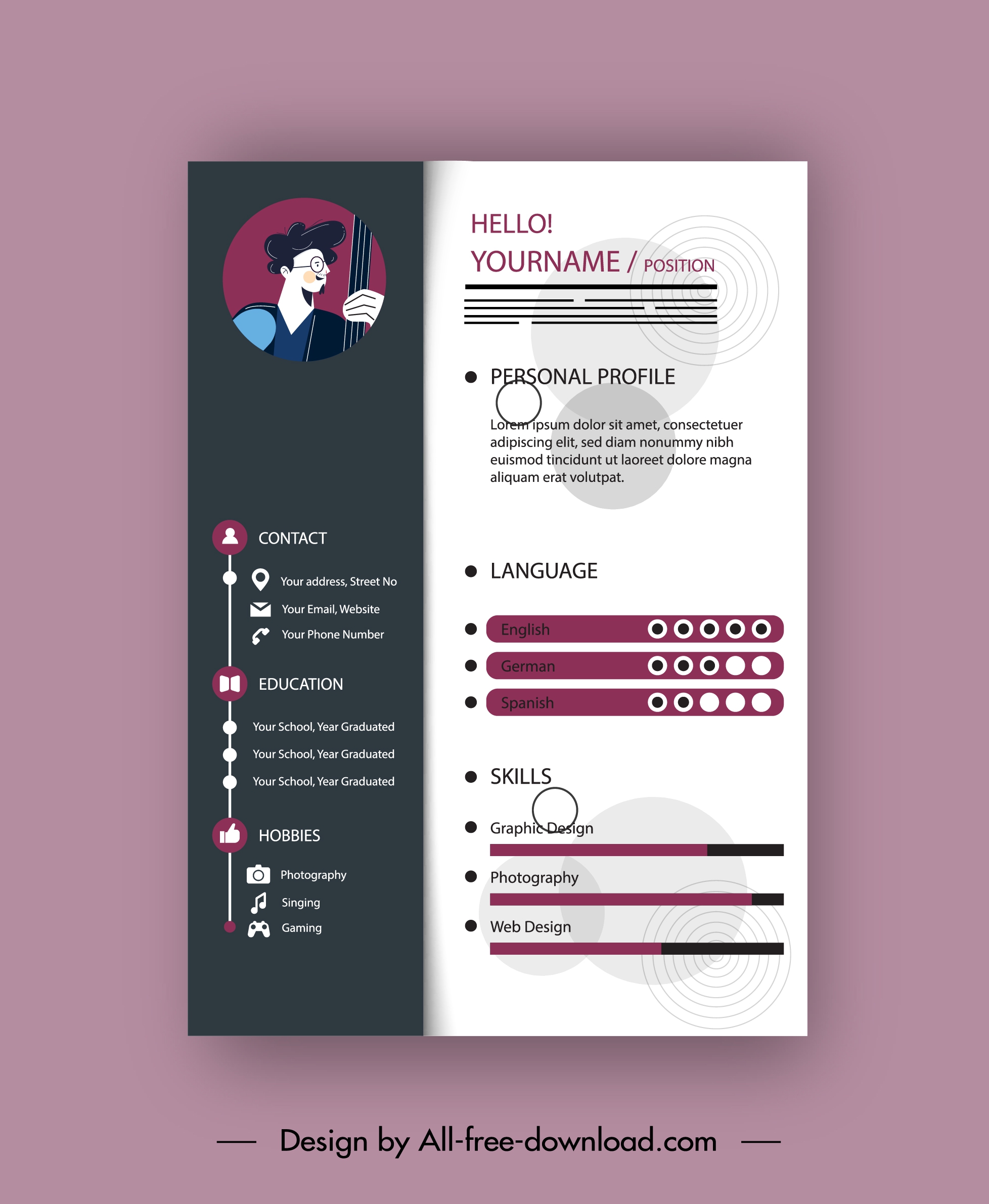 cv template modern contrast plain decor