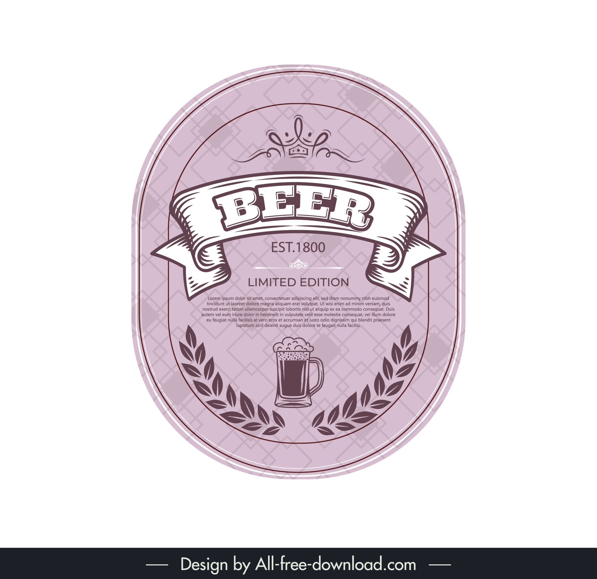 vintage sticker beer bottle template handdrawn ribbon glass decor