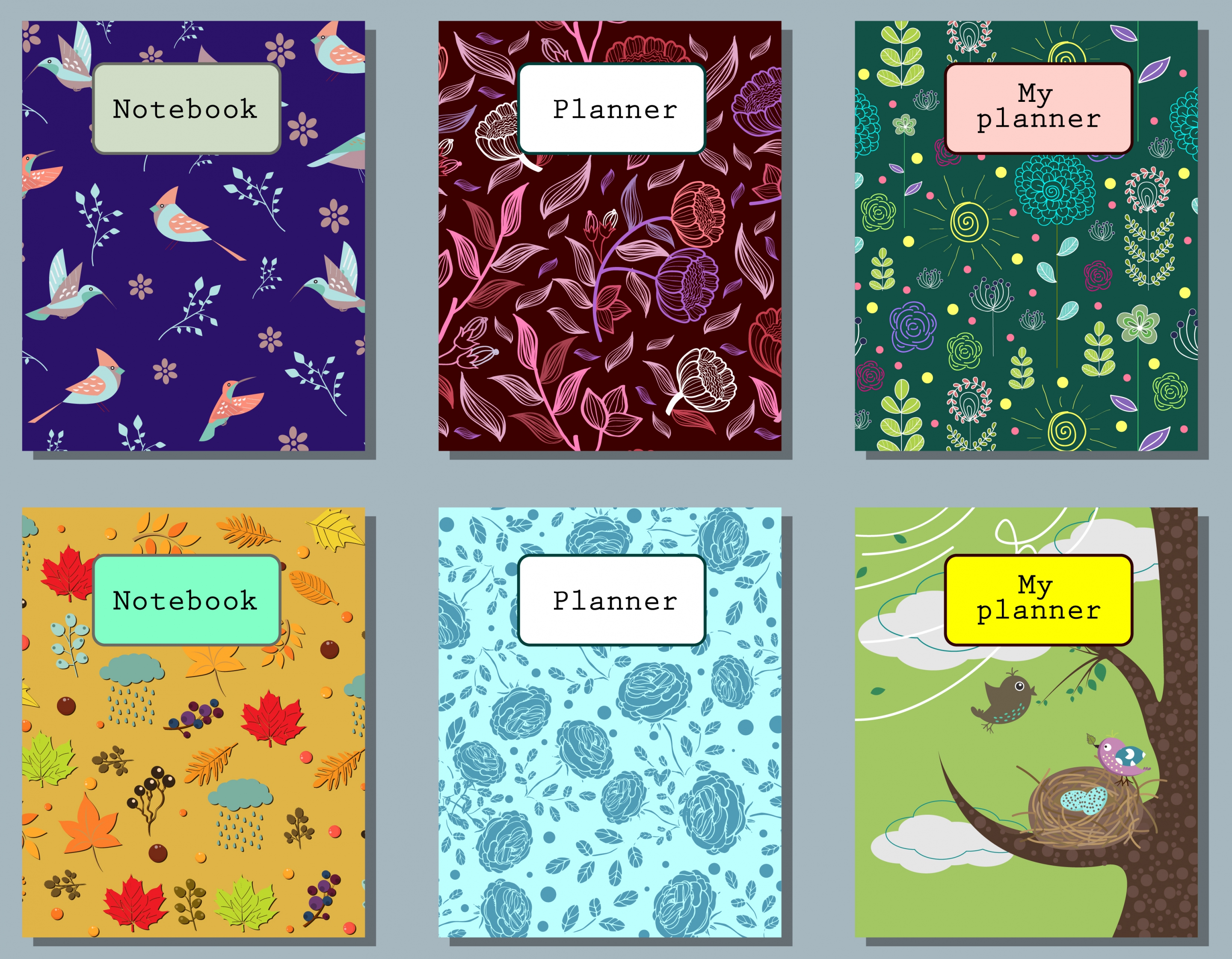 notebook cover templates nature themes colorful decoration