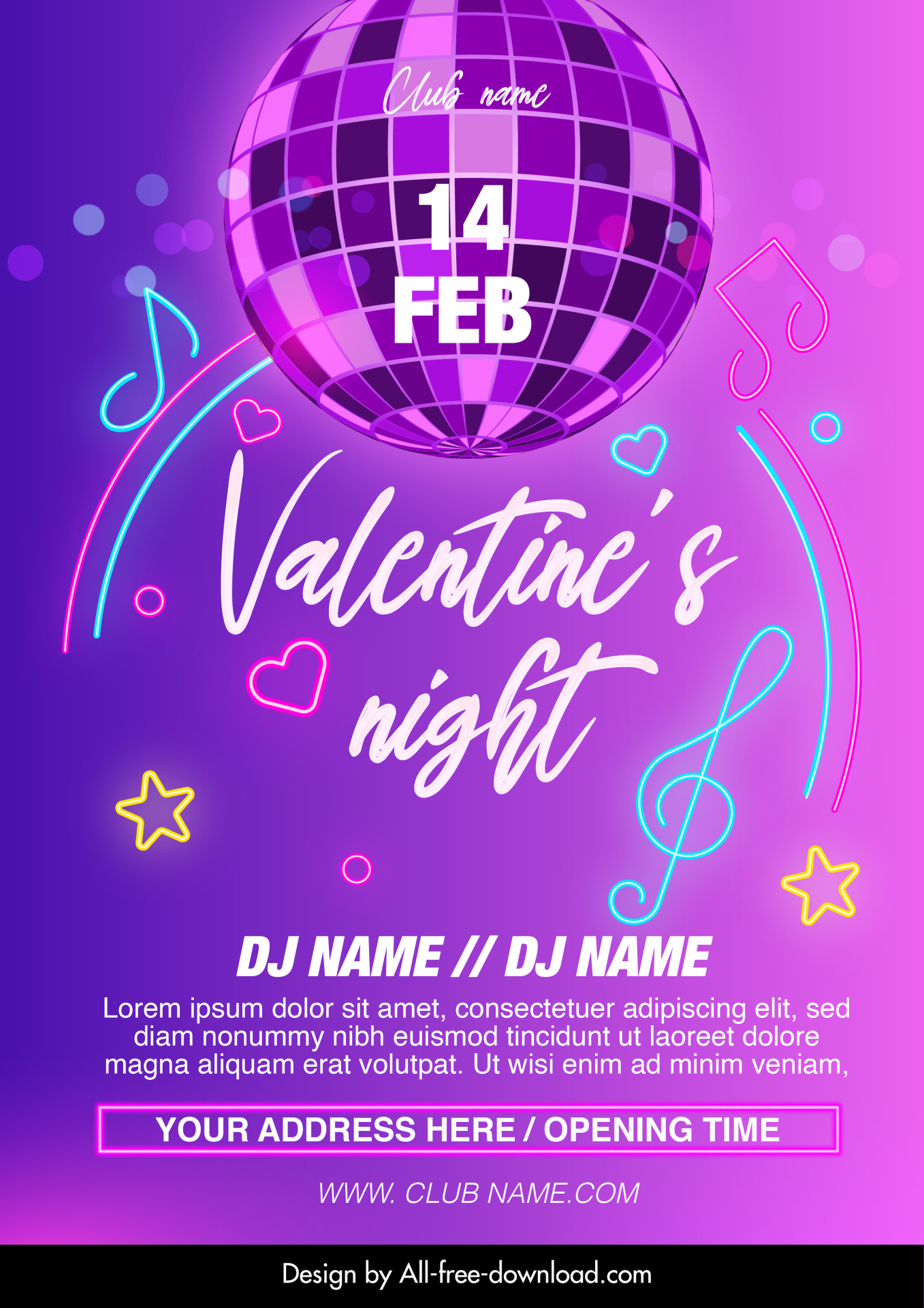 valentines night club party flyer template modern elegant dynamic design