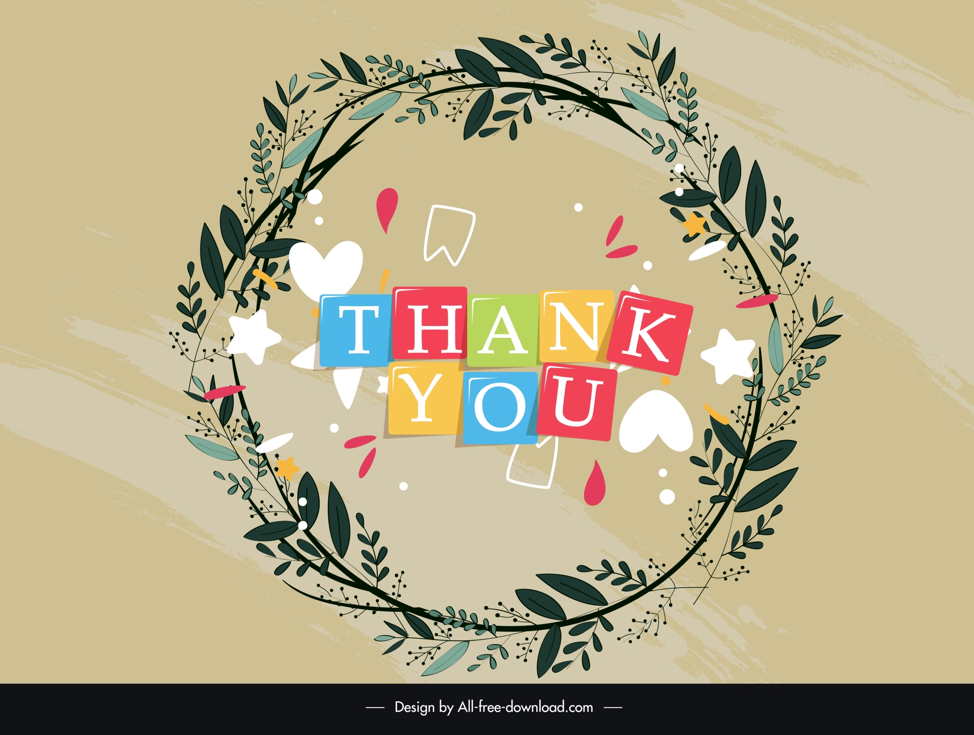 thank you card template elegant leaves wreath heart star decor