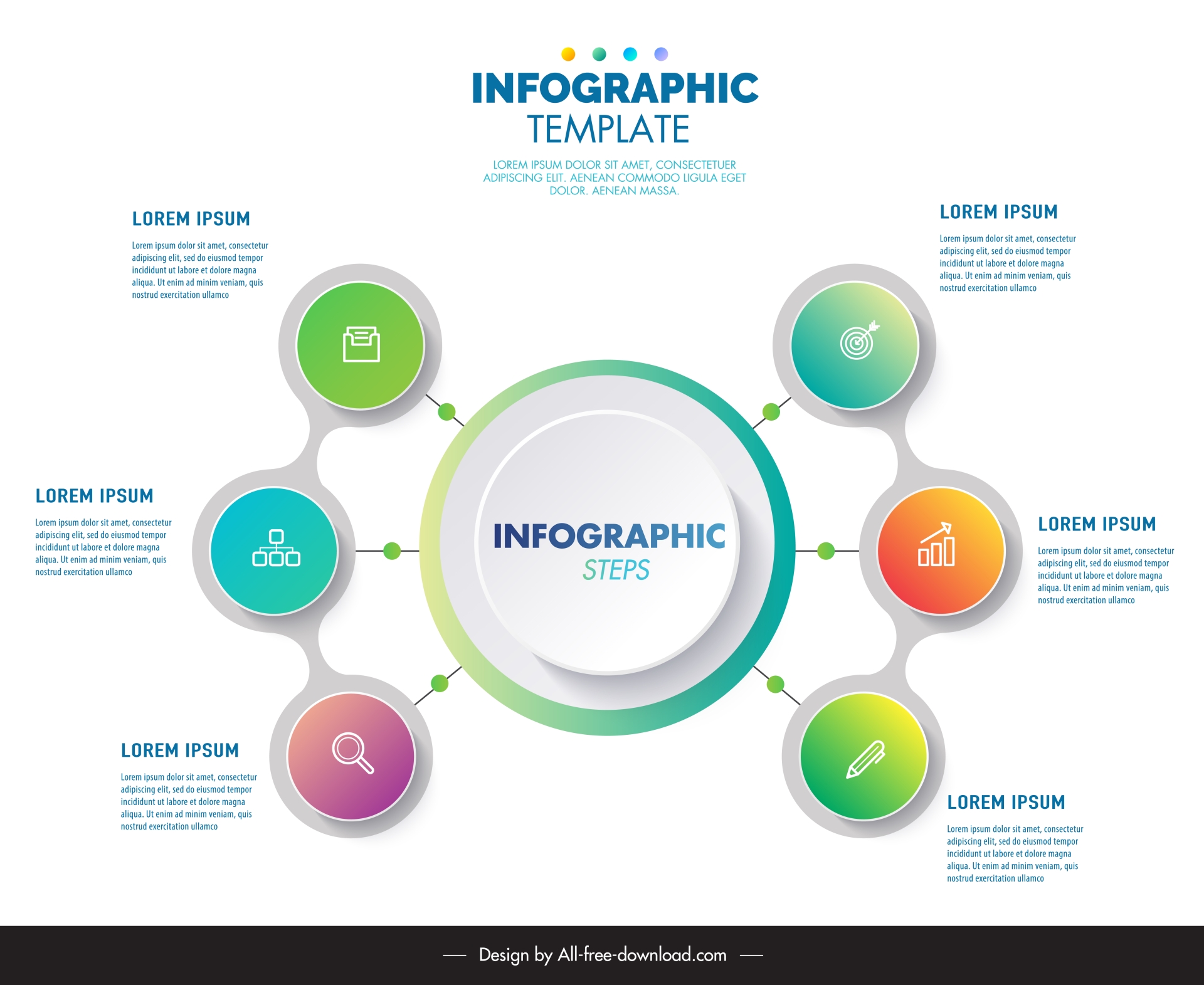 business infographic template symmetric circles layout 