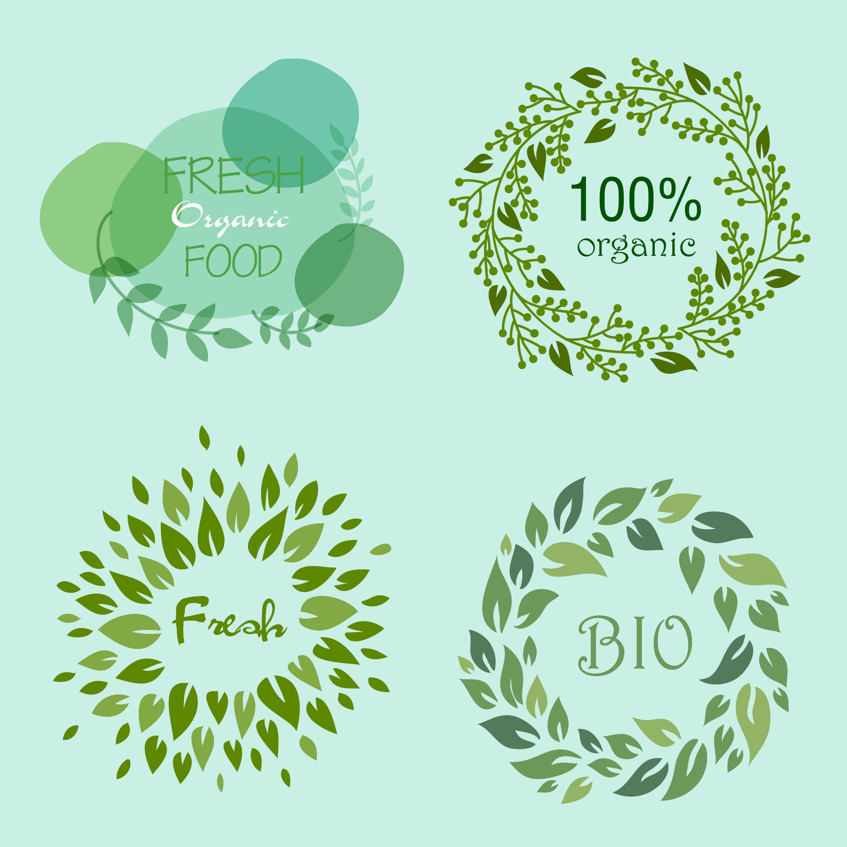 organic food logotypes green leaves circle decor