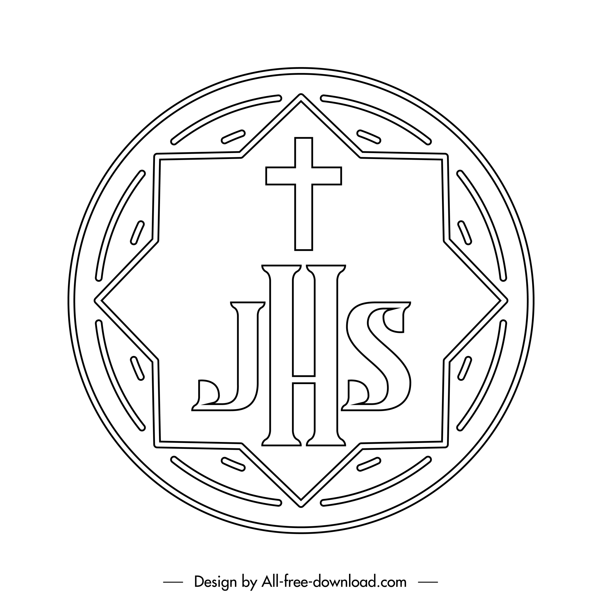 christian host icon black white round shape symmetric texts outline