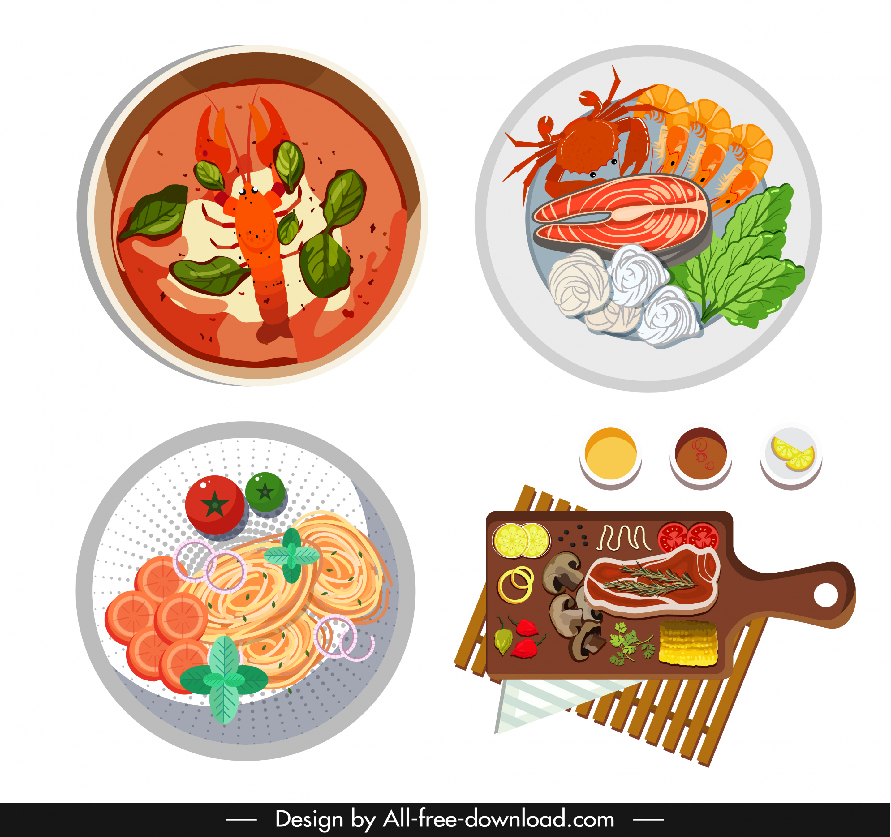 cuisines icons colorful flat sketch