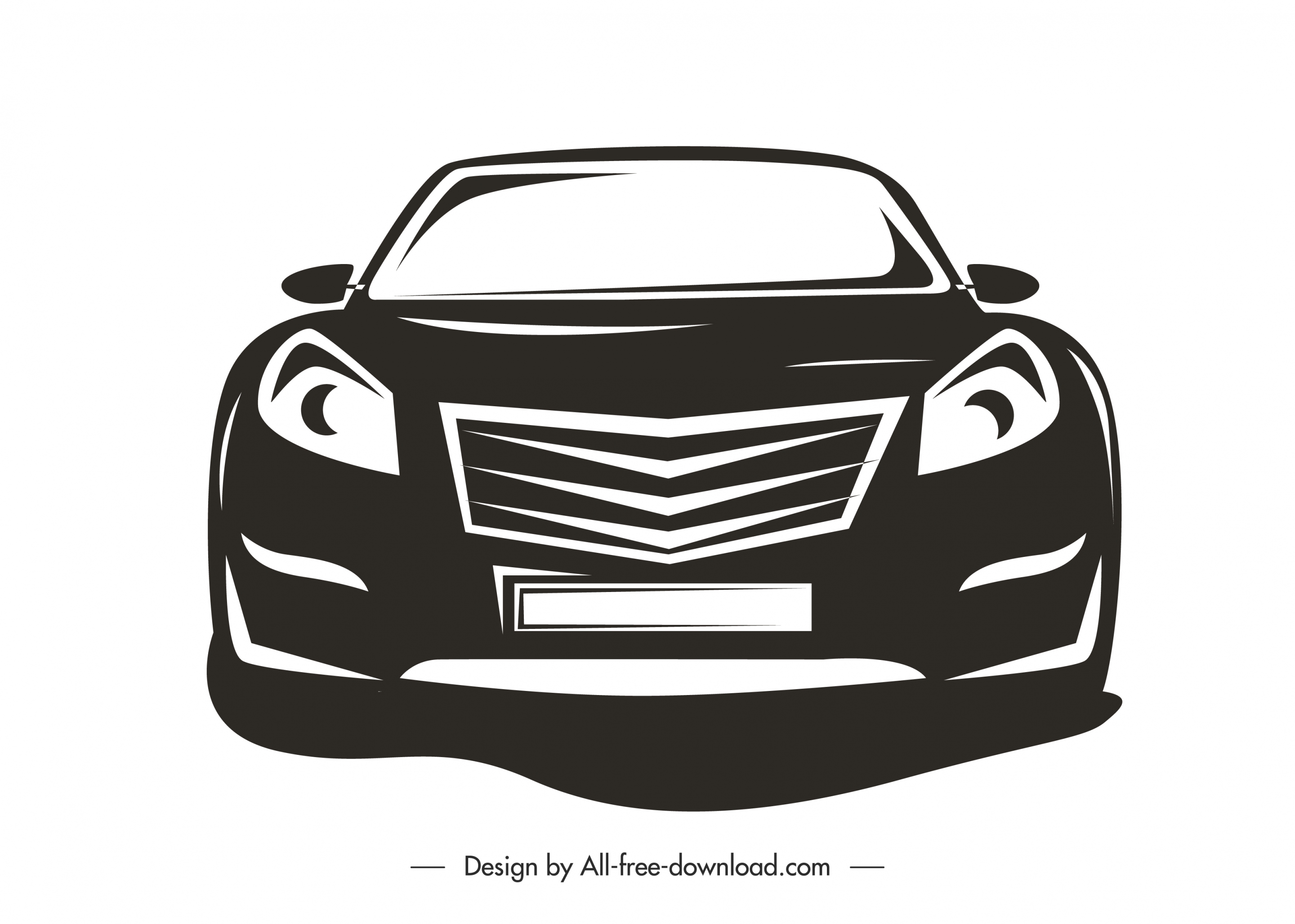 car icon front view sketch black white silhouette