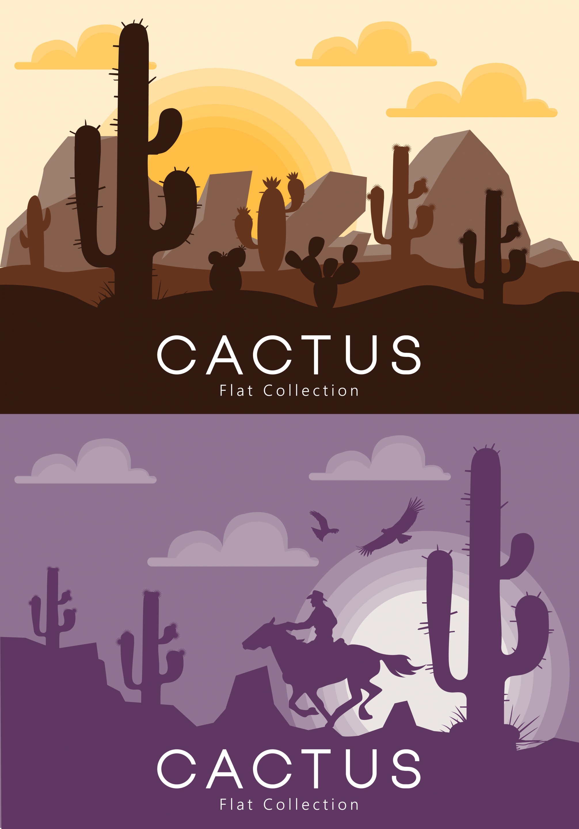 desert landscape background sets dark design cactus icon