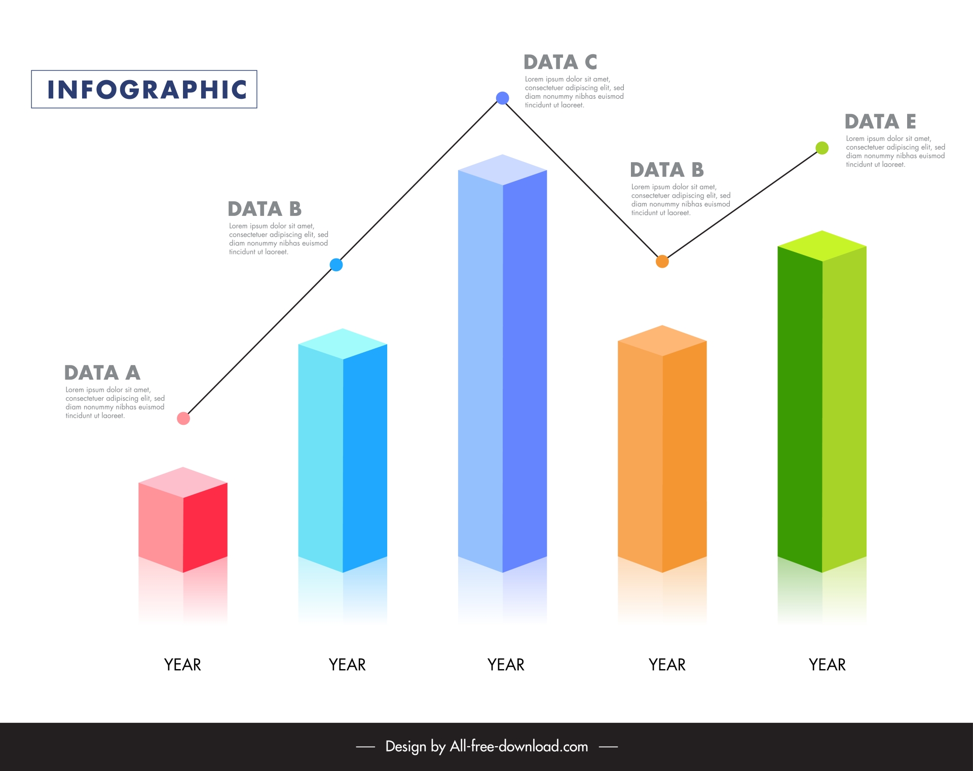 infographic graph template 3d column line chart