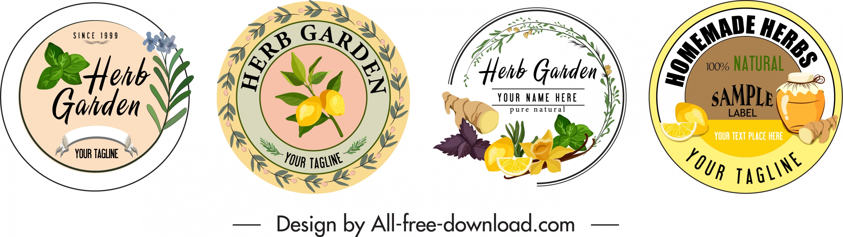 herb labels templates colorful circle shape classic decor