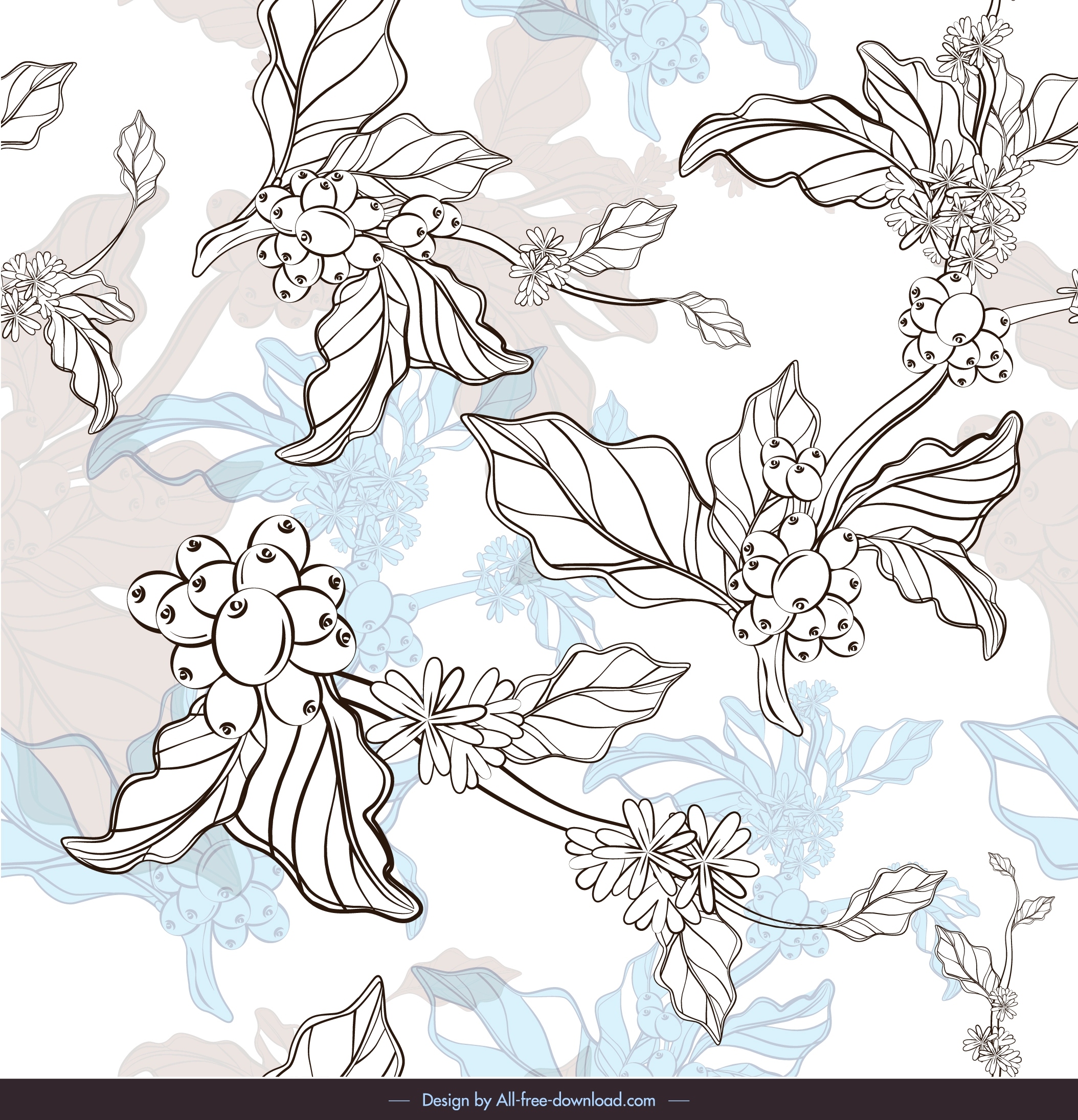 flowers pattern black white handdrawn sketch