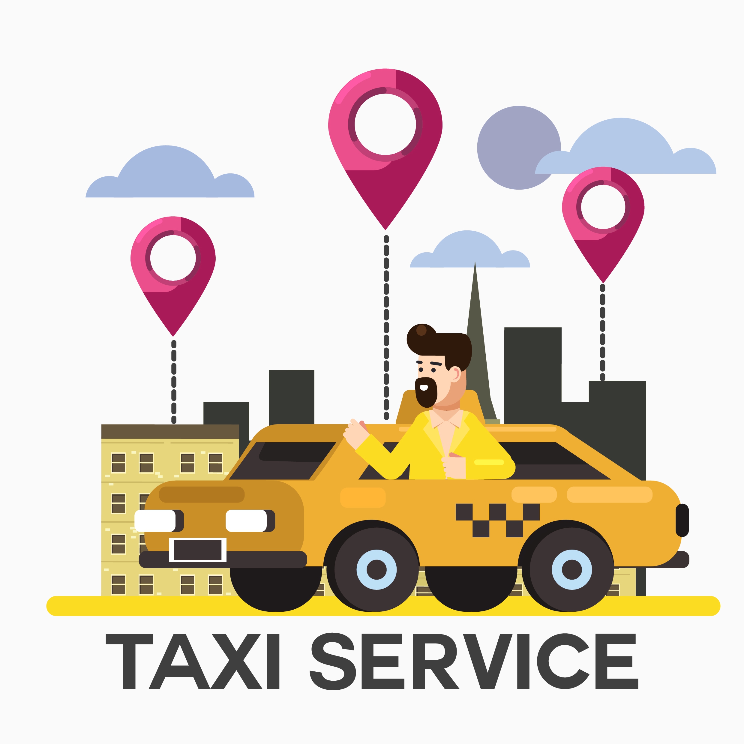 taxi service advertising banner car driver location elements