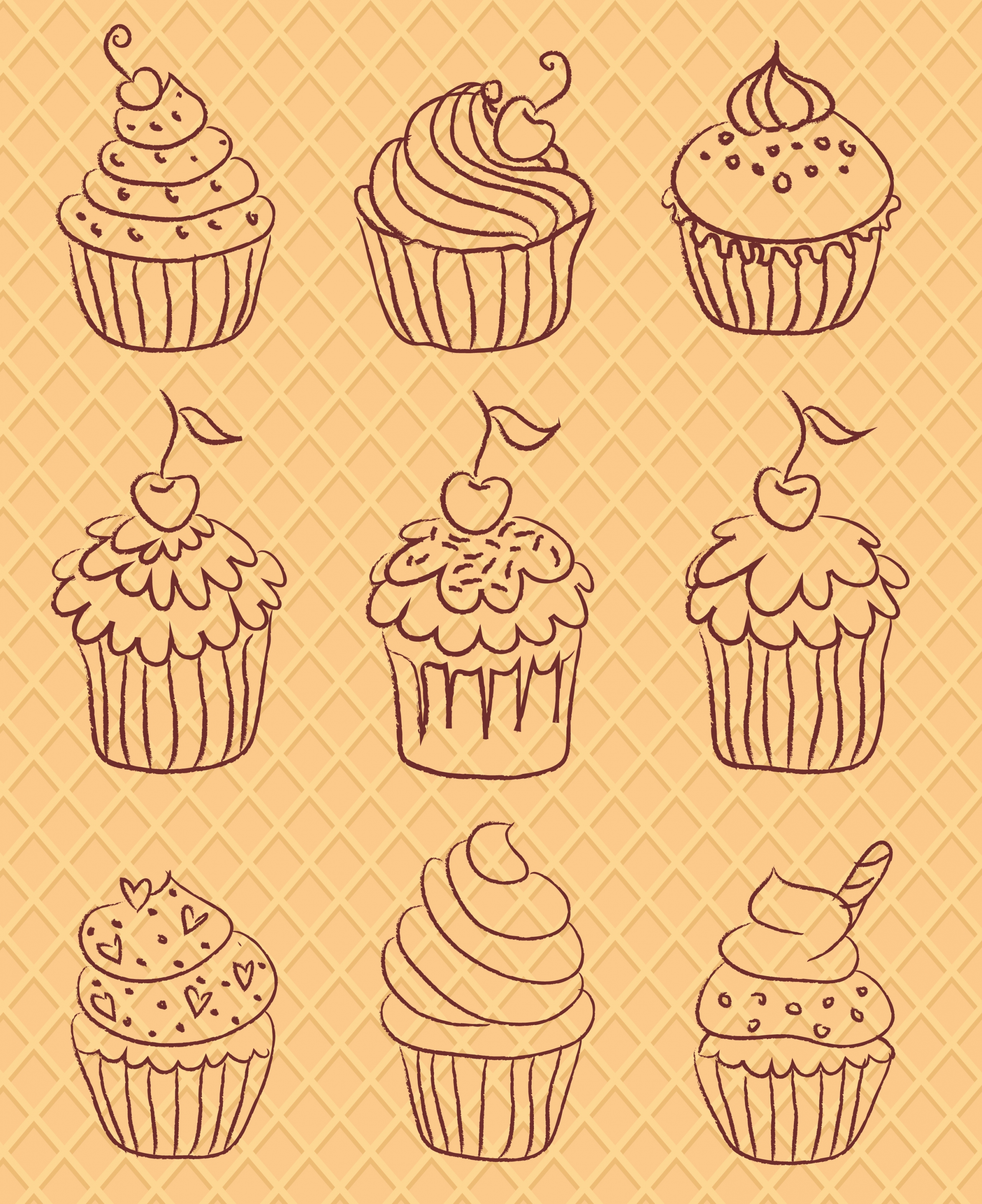 cupcakes icons sets various shapes hand drawn sketch