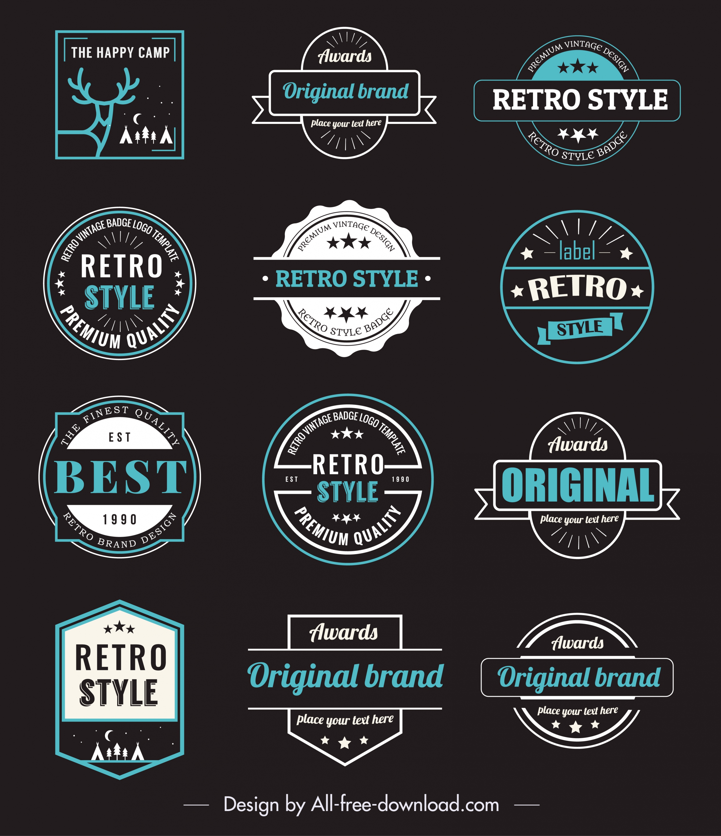 vintage badge templates colored dark flat shapes