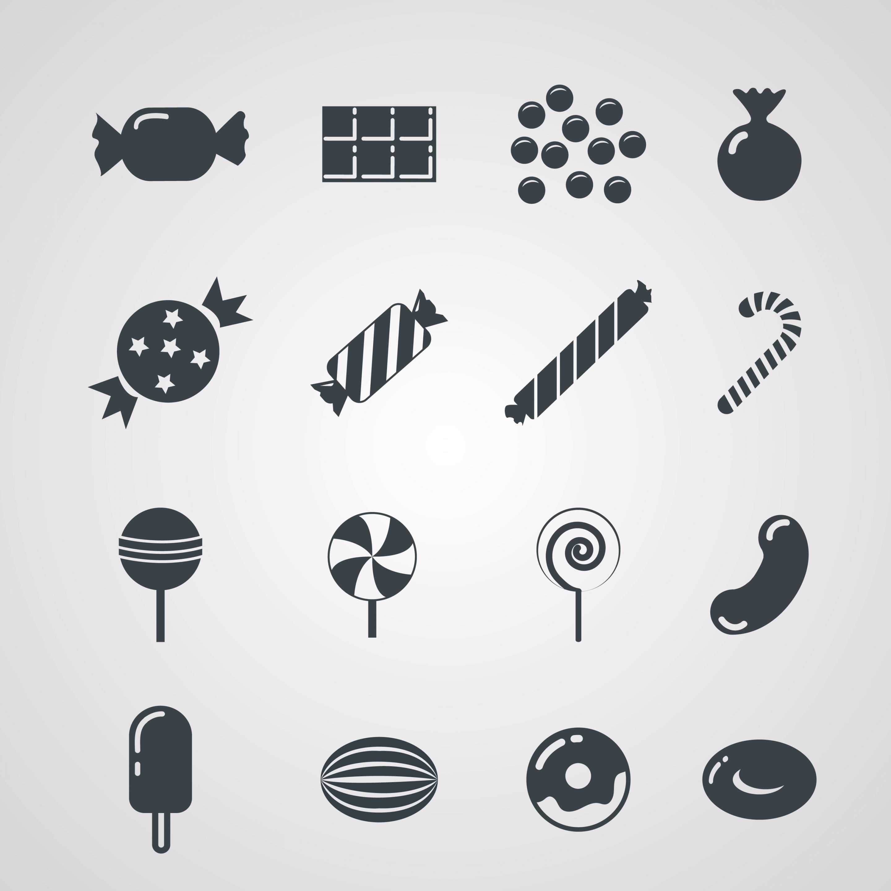 sweet candies cakes icons dark flat symbols design