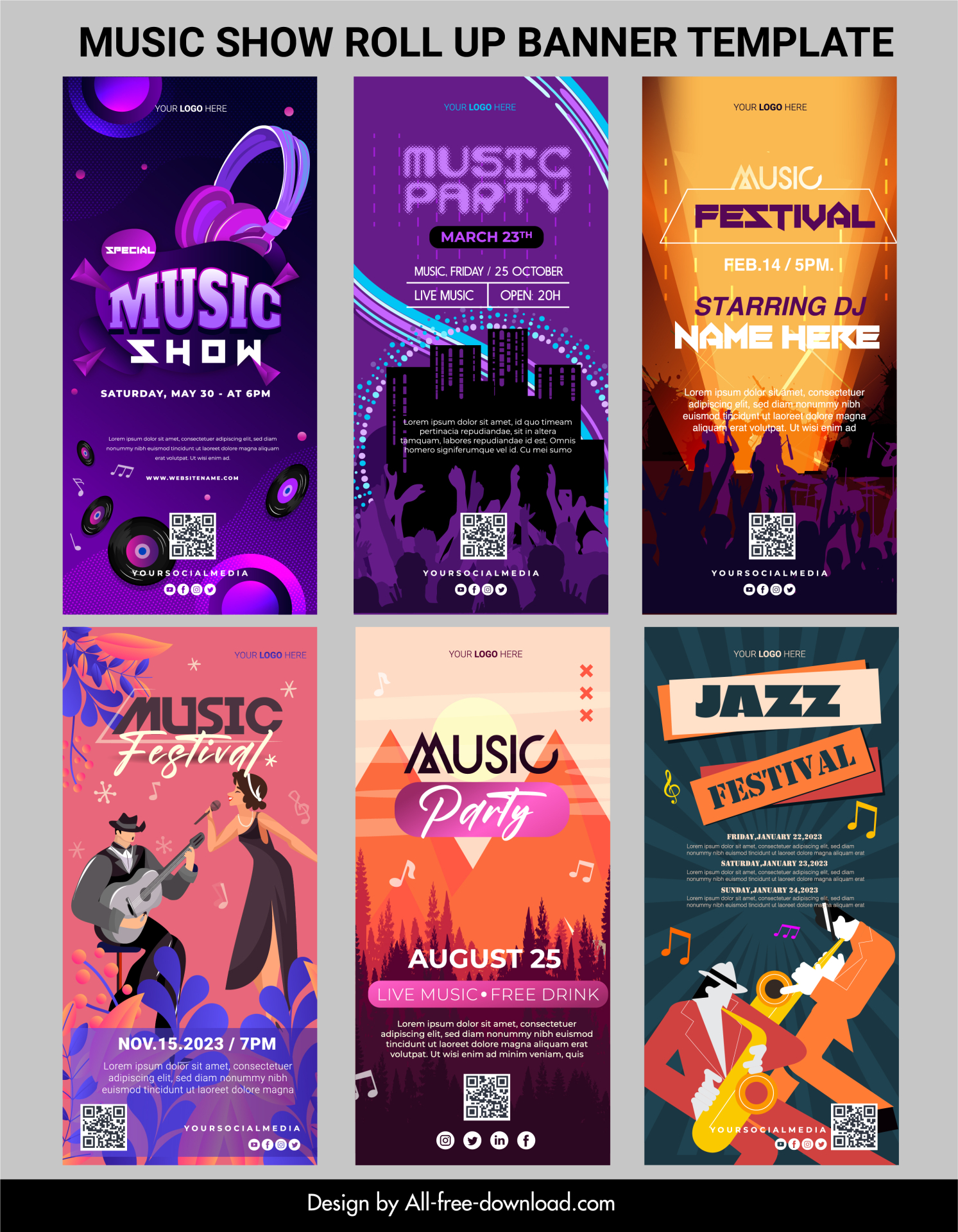 music show banner templates collection elegant decor