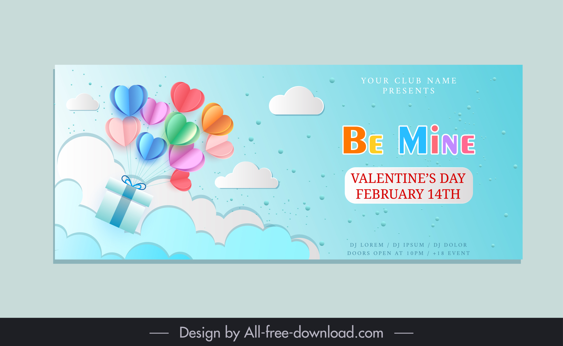 valentines day banner template elegant modern dynamic balloon hearts gift cloud decor