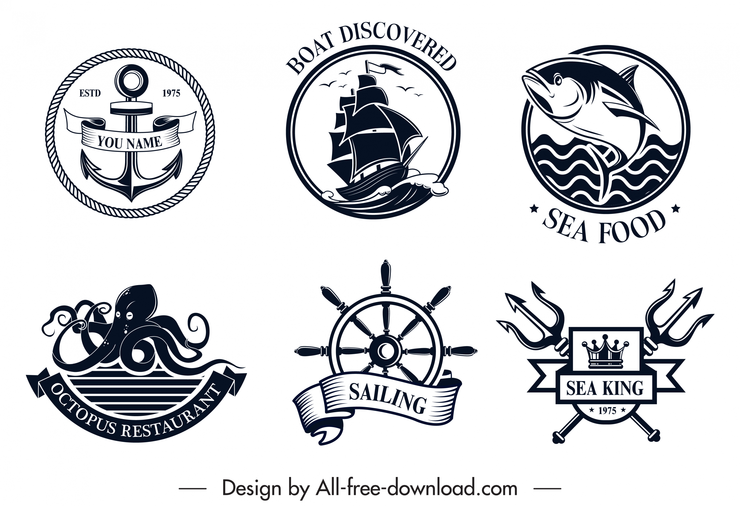 sea logo templates black white classical design