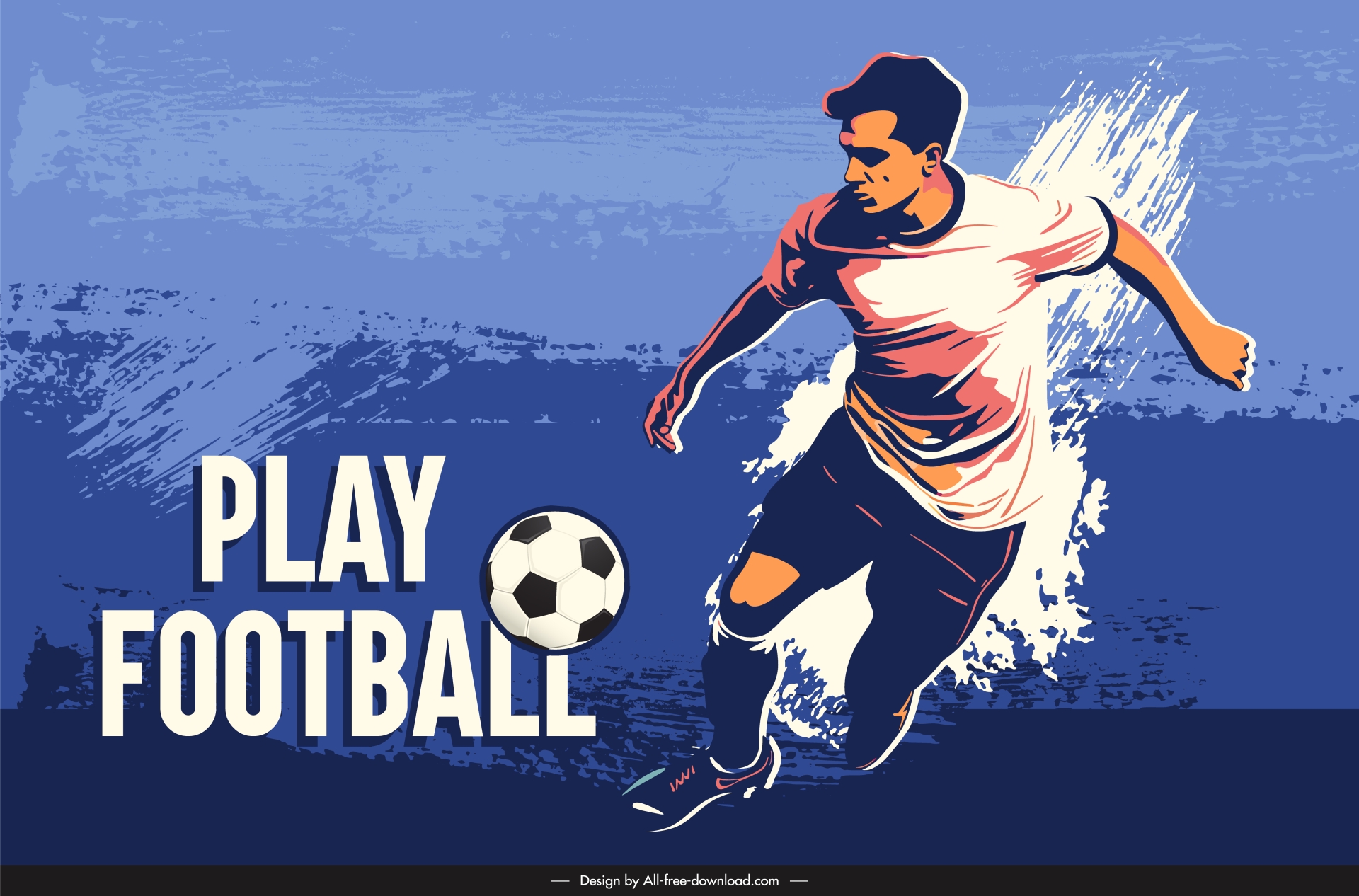 play football poster template retro dynamic grunge cartoon