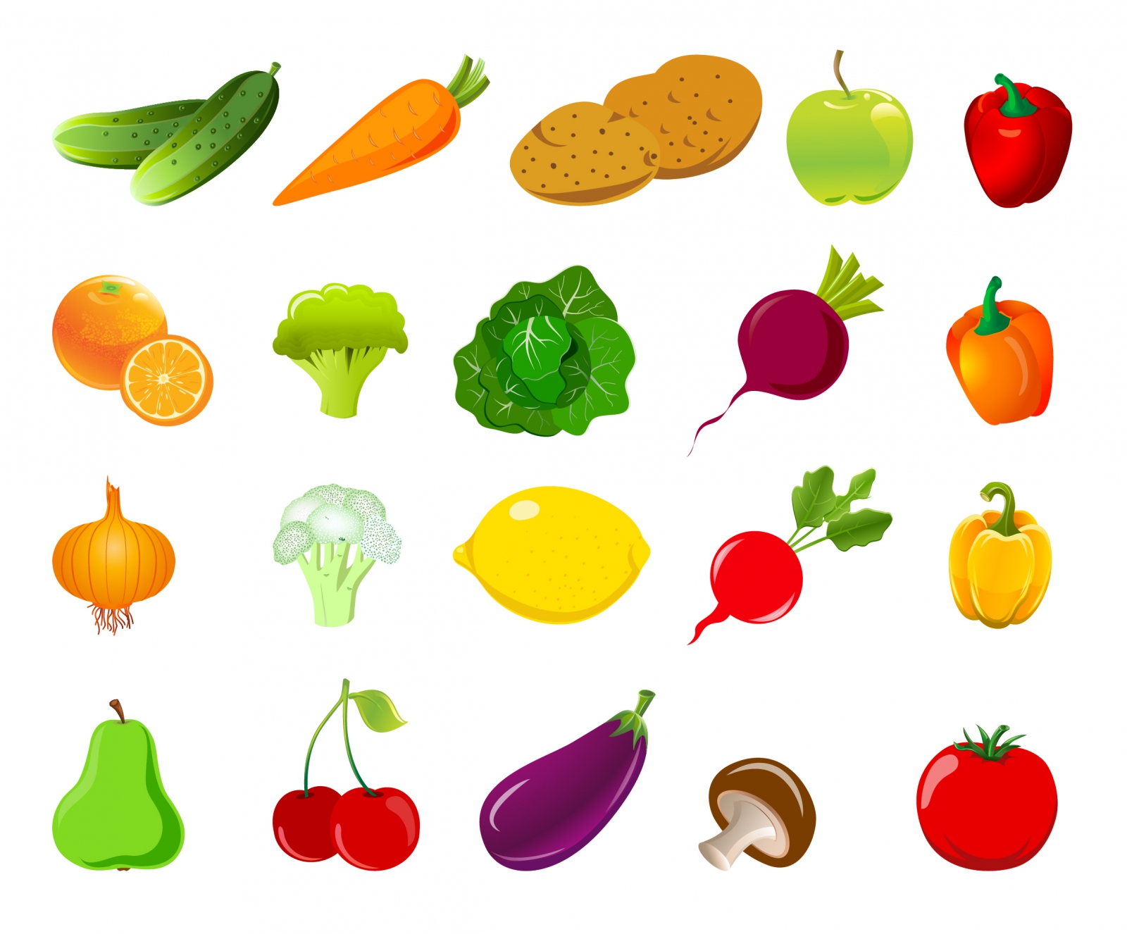 Set of fruit and vegetables