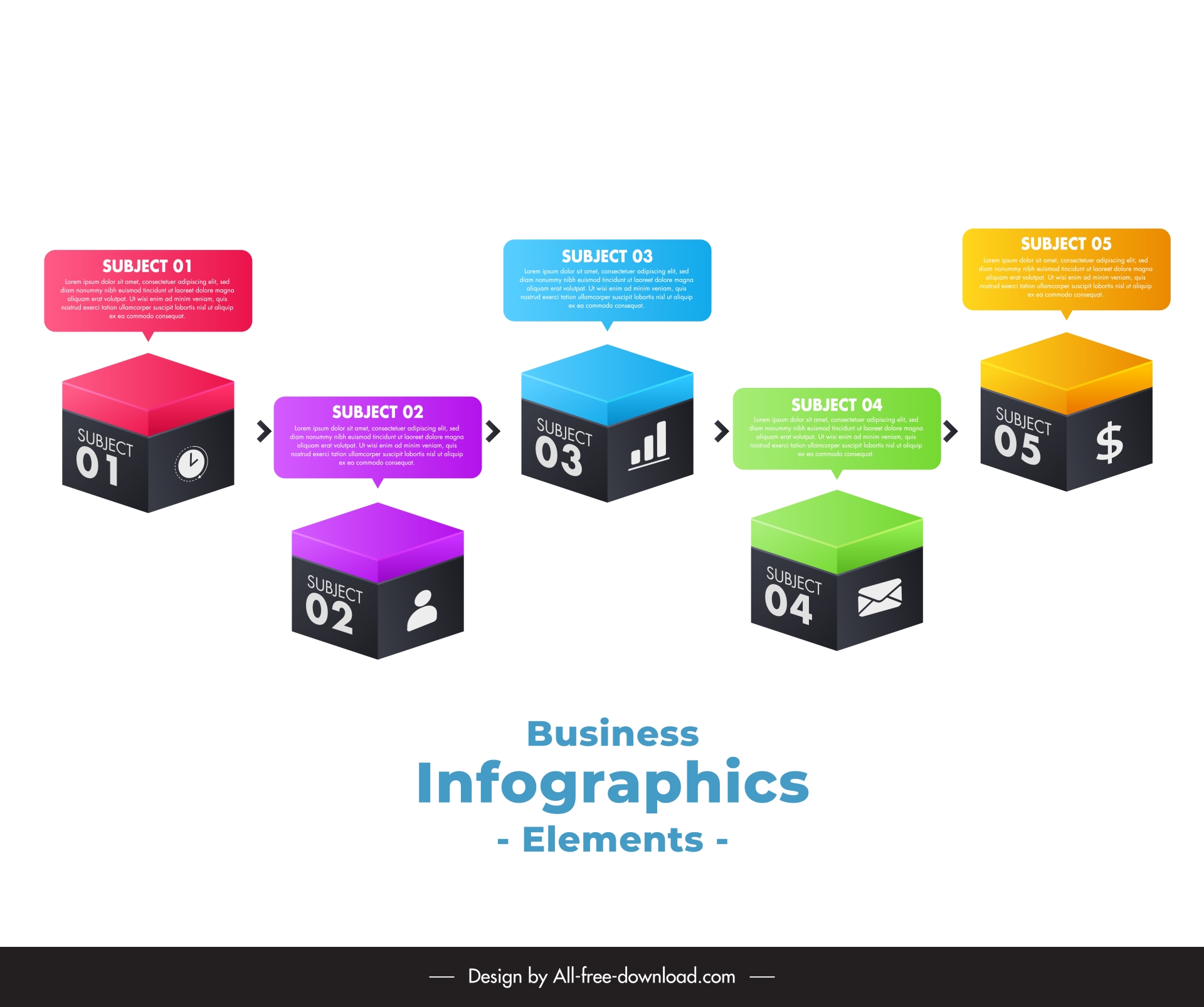 boxs infographic design elements 3d cubes speech bubbles