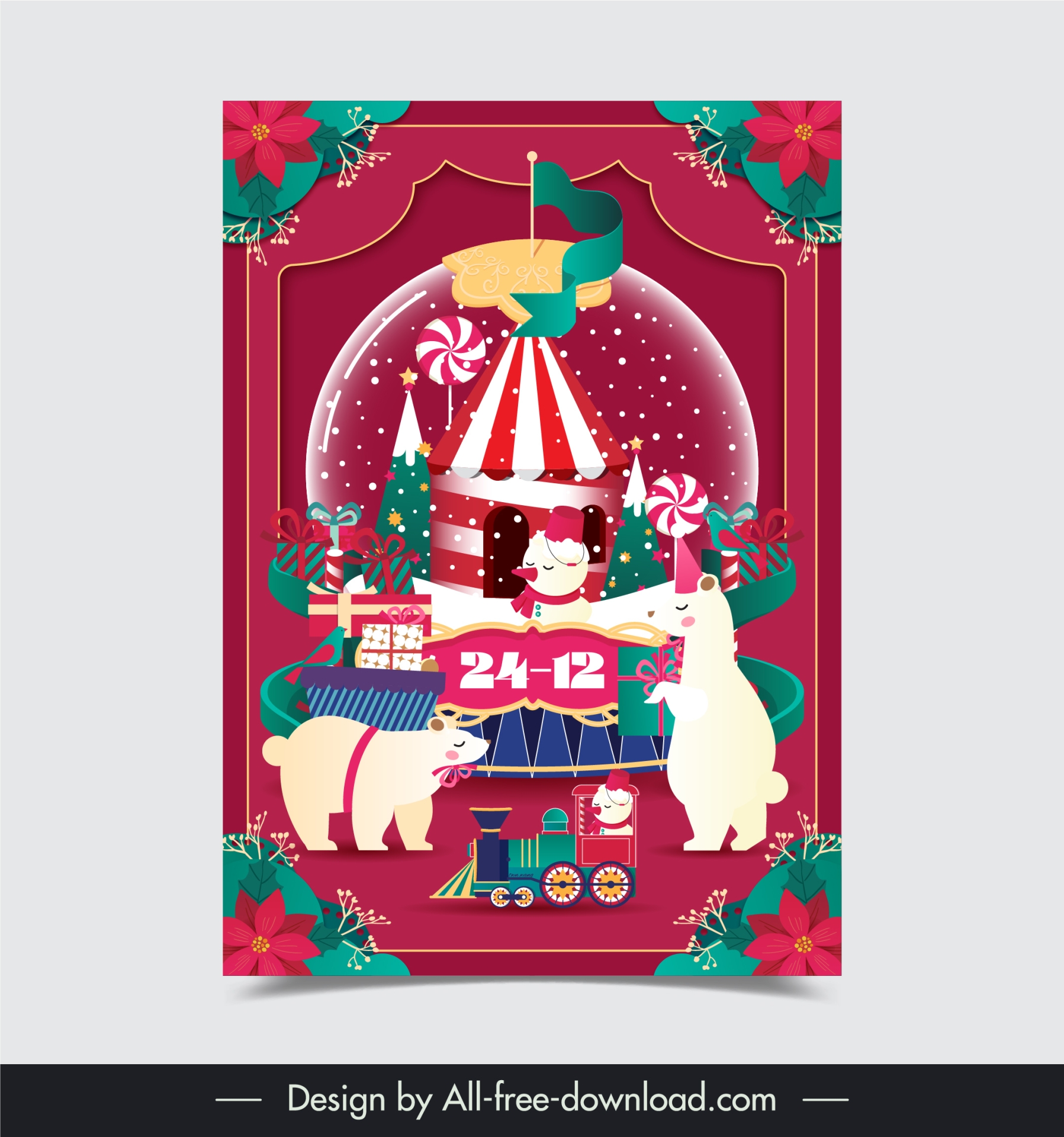 christmas banner template cute cartoon xmas elements