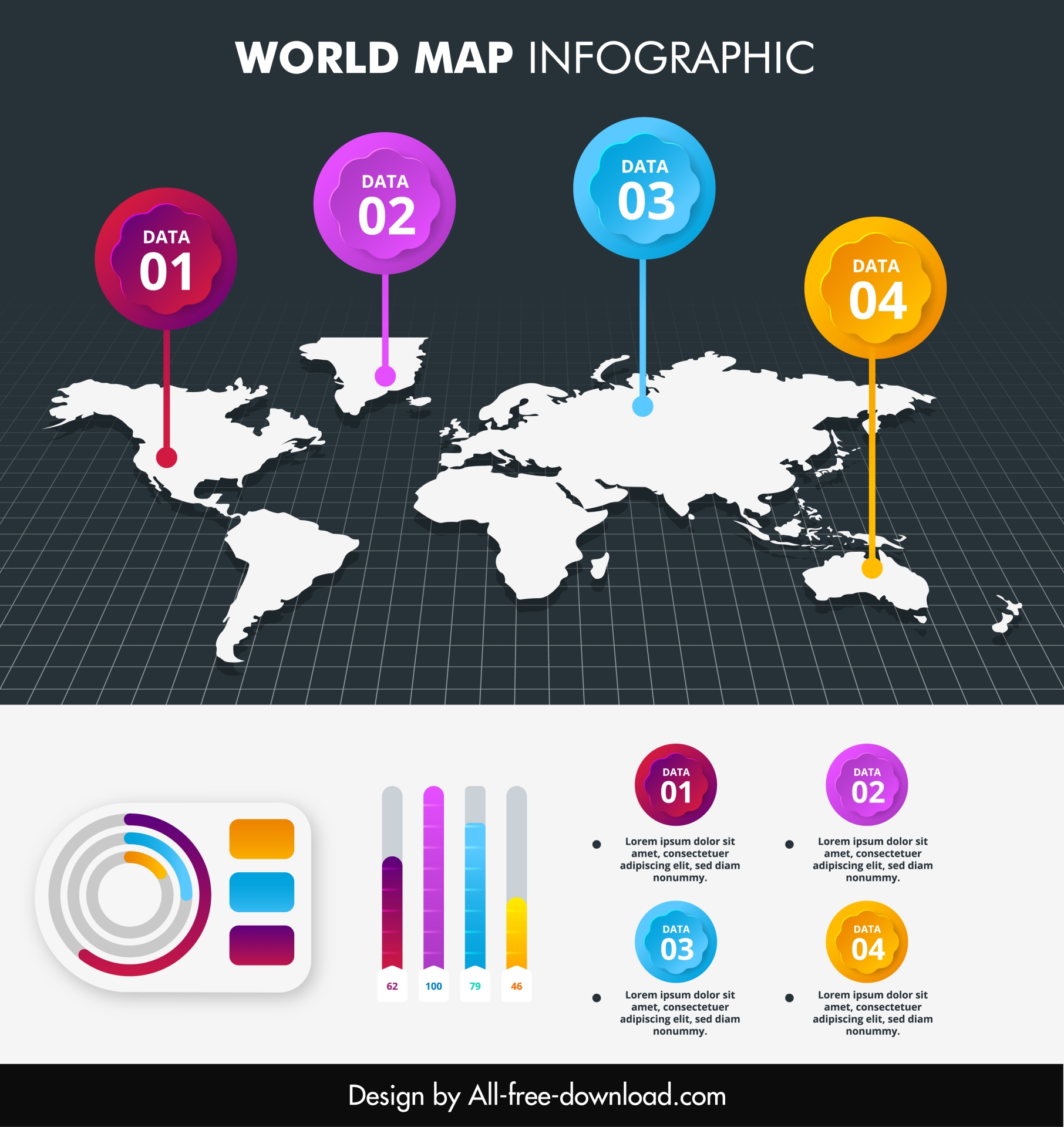 map infographic template 3d map sillhouette circle navigation