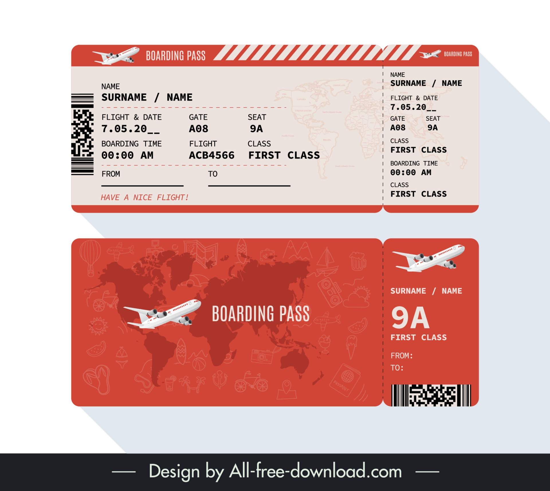 airline ticket template elegant flat continental silhouette 