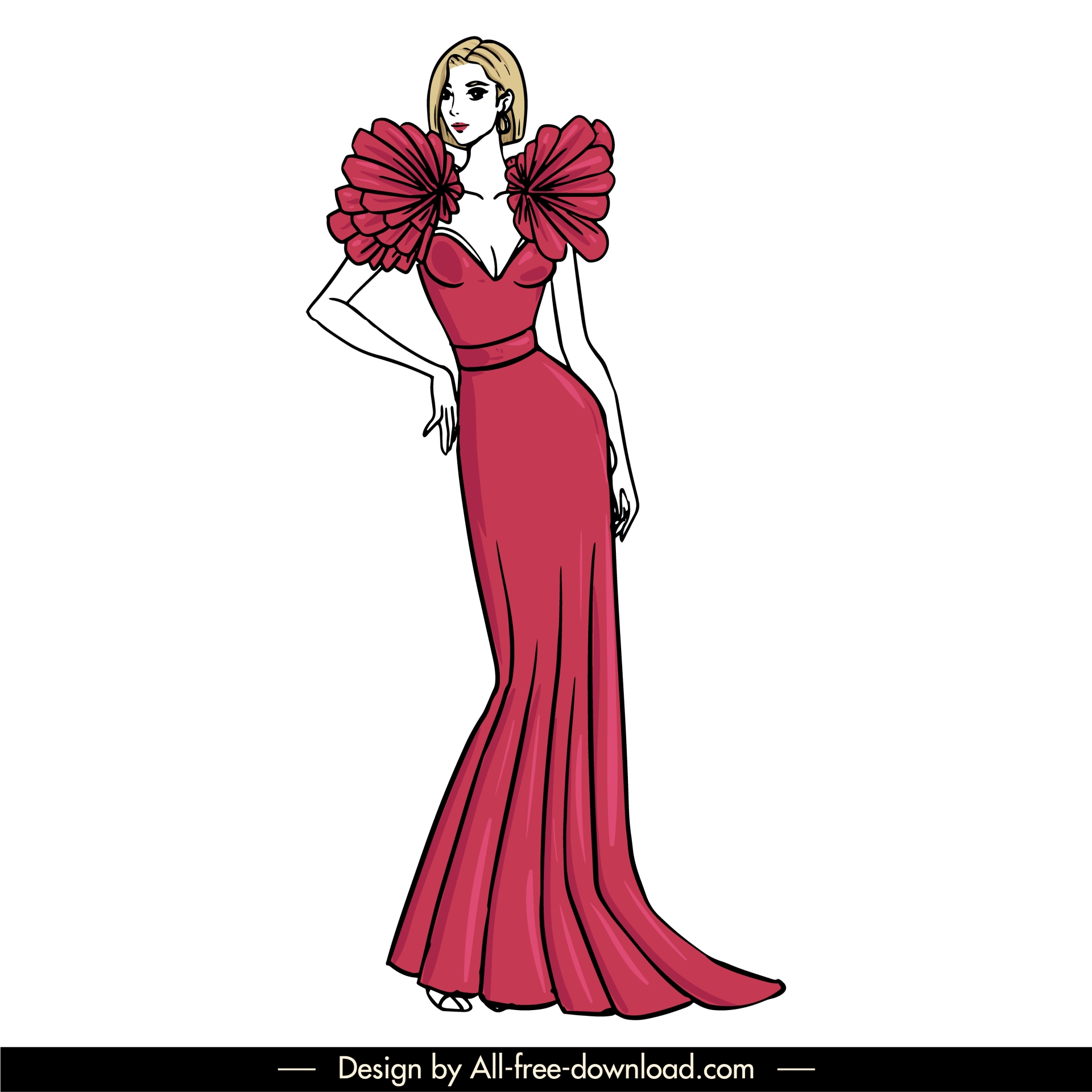 evening dresses template elegant handdrawn cartoon 