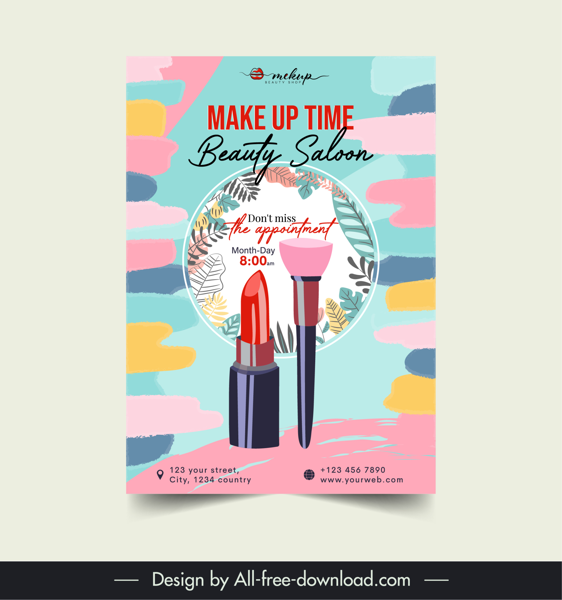 makeup beauty studio flyer template lipstick leaves decor