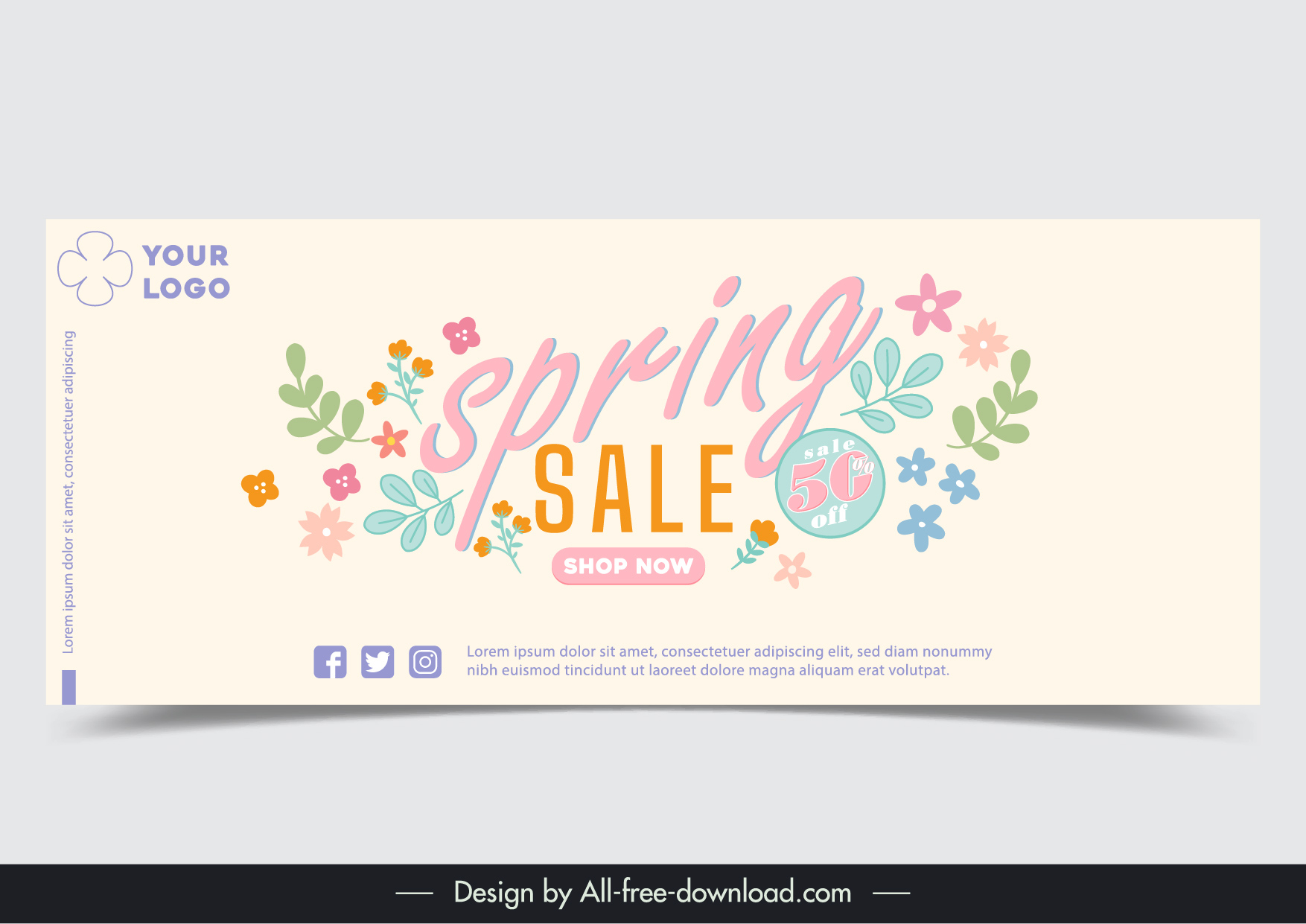 spring discount banner template elegant dynamic flowers