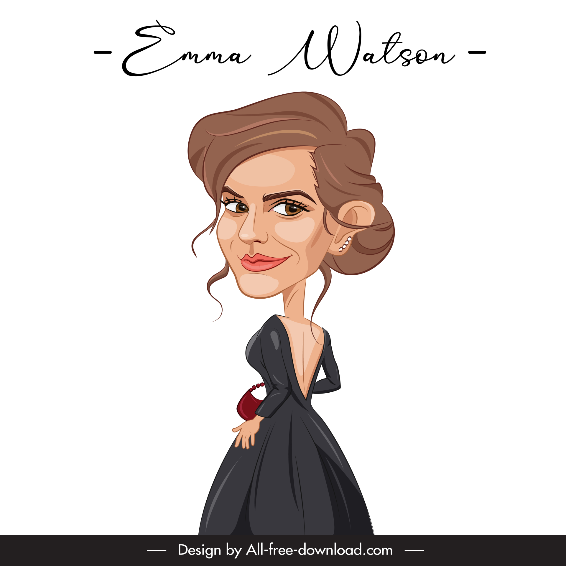 emma watson icon funny cartoon character outline handdrawn design 