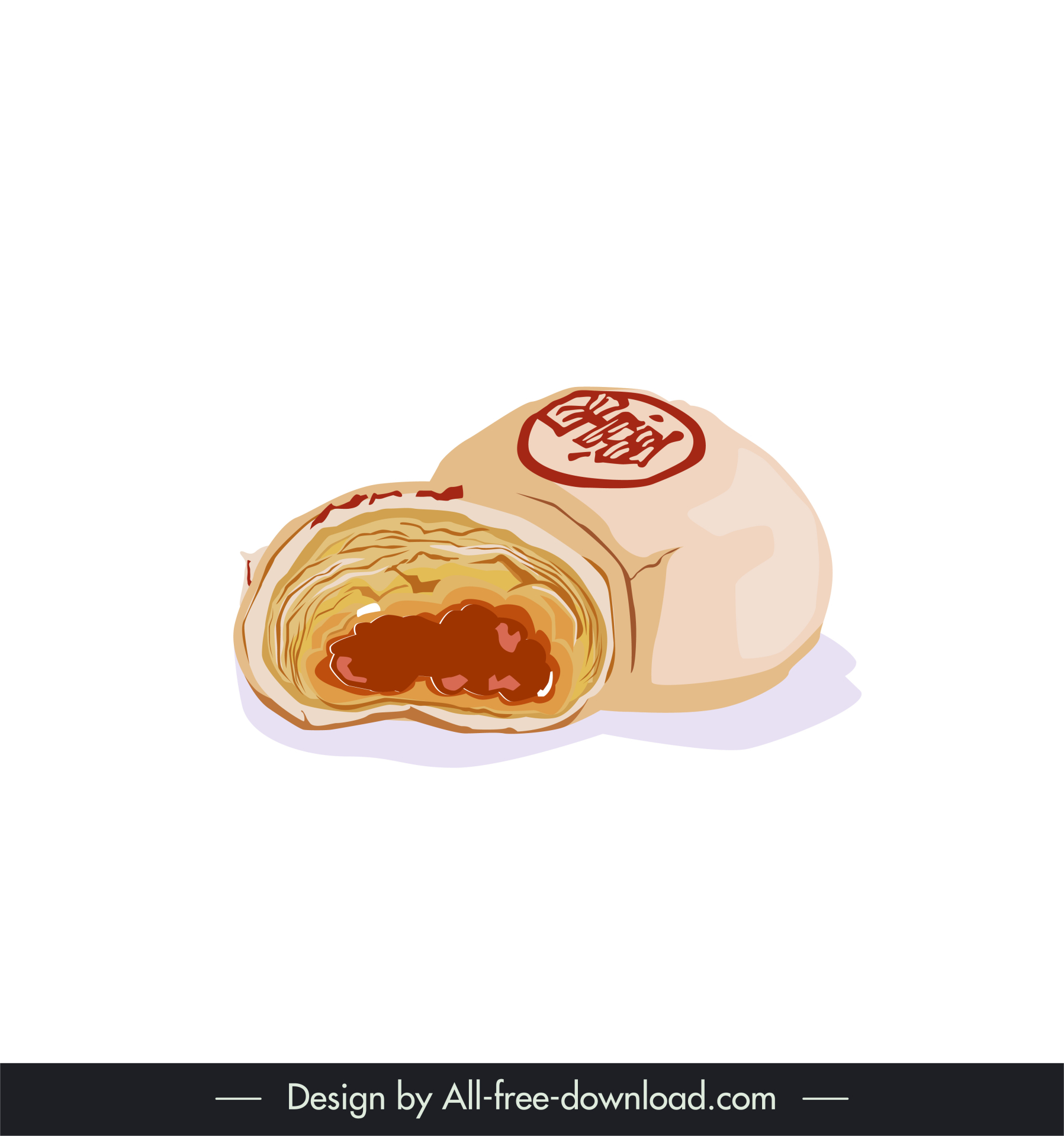 chinese food icon dumpling cake sketch retro handdrawn design 