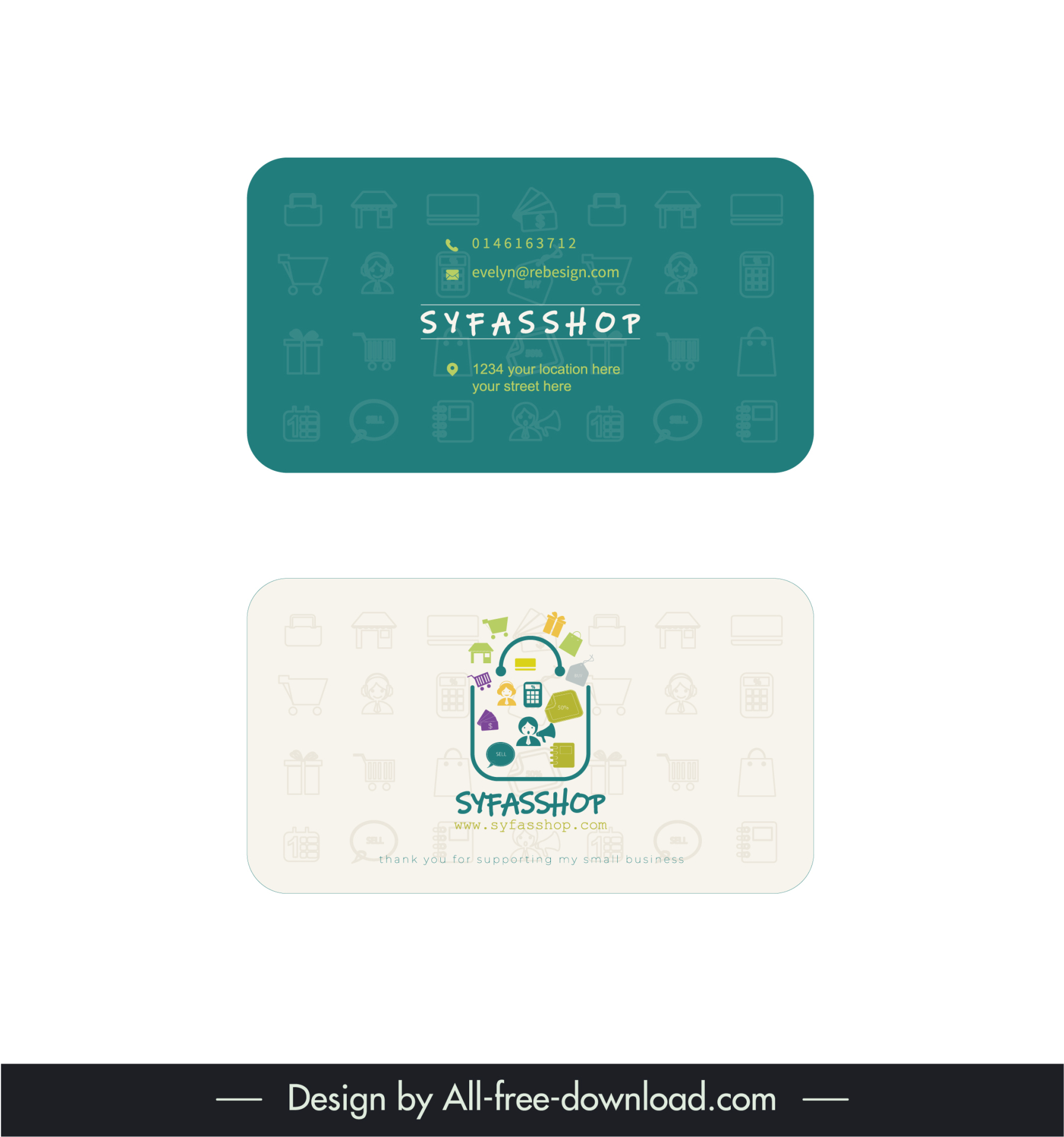  syfas shop card visit template elegant flat bright blurred shopping elements decor 