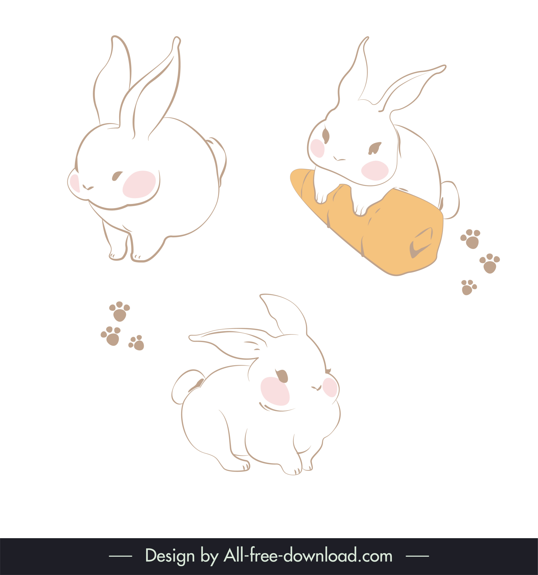 bunny icons flat cute handdrawn cartoon sketch