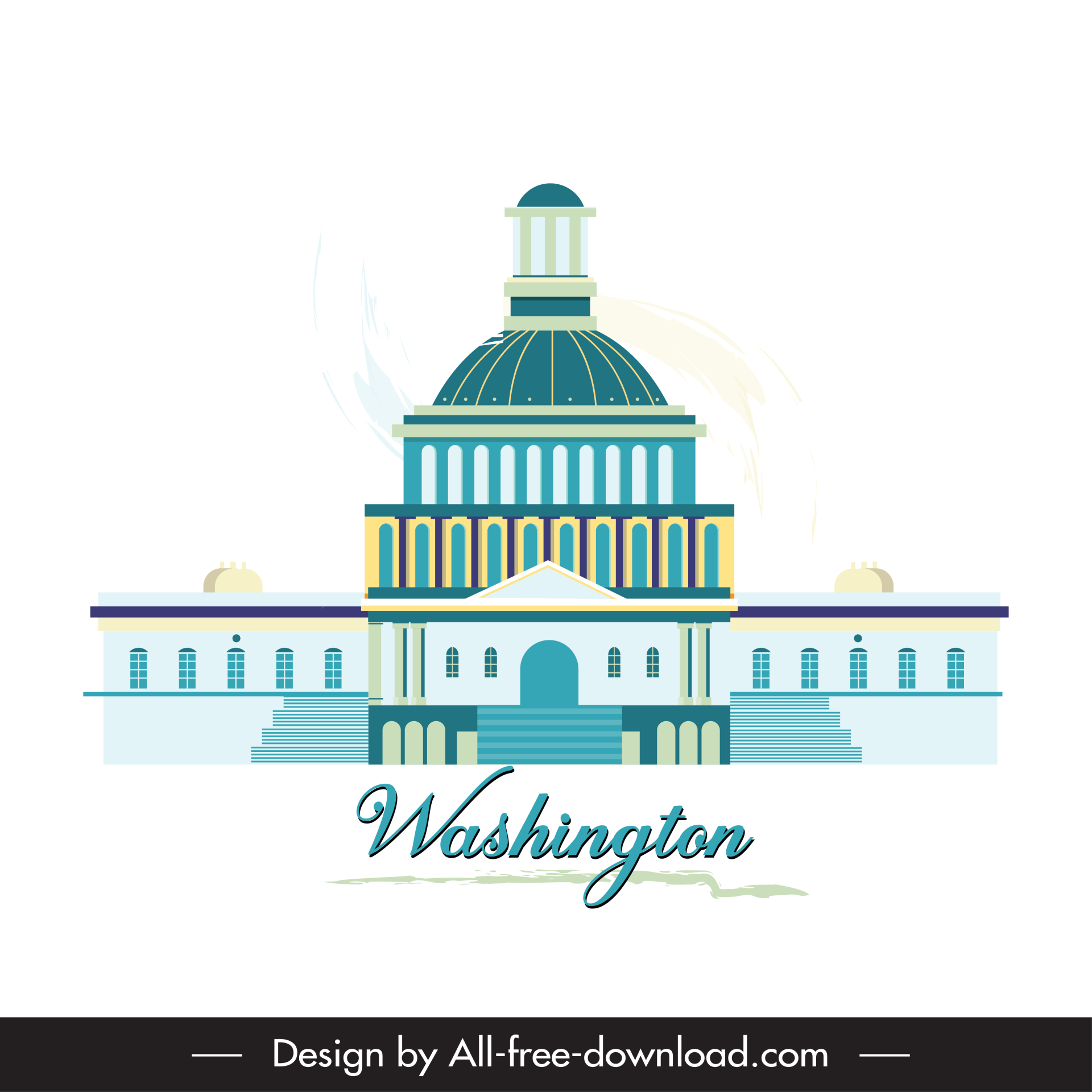 washington dc design elements capitol architecture flat sketch