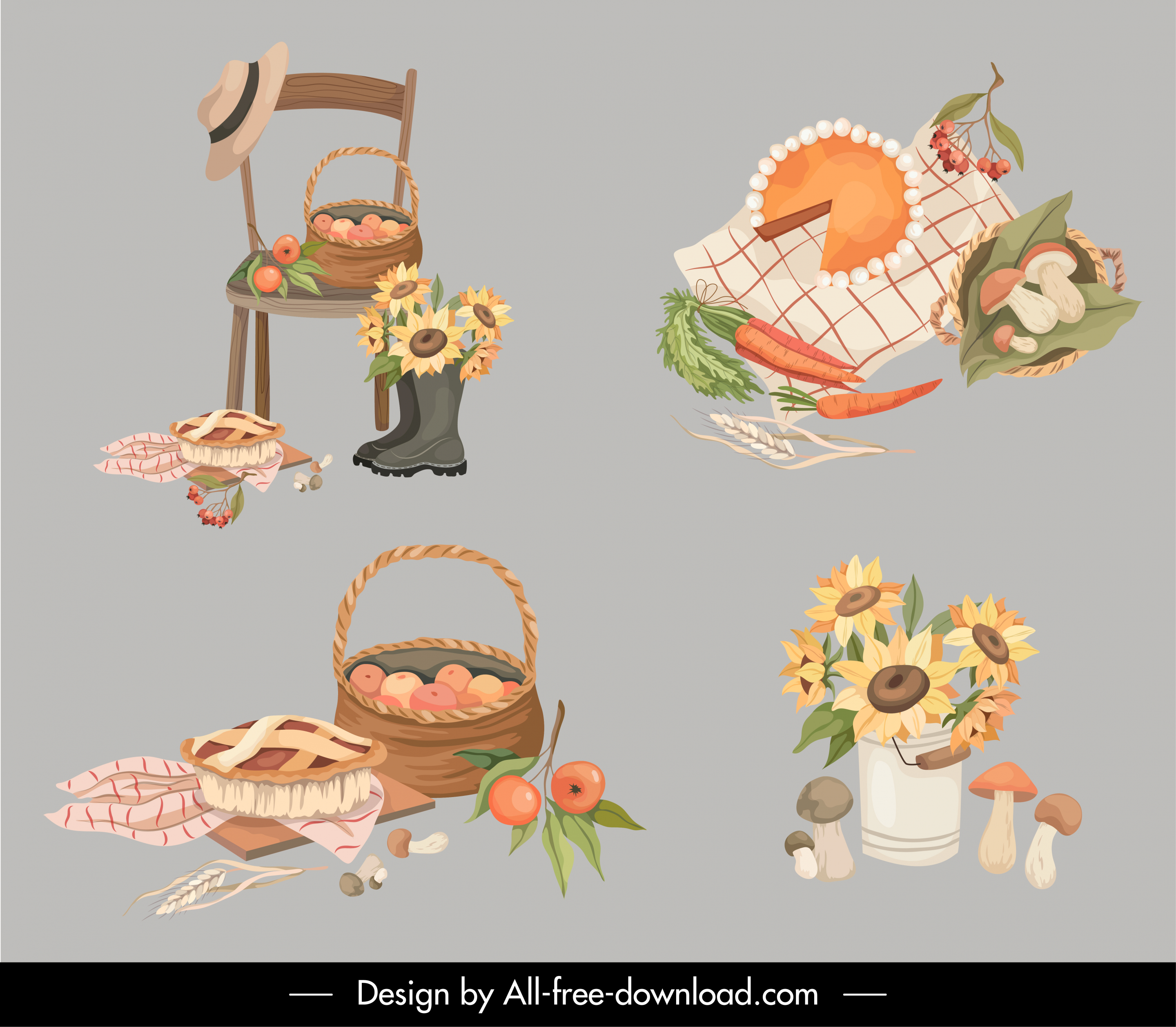 autumn design elements elegant classic symbols sketch