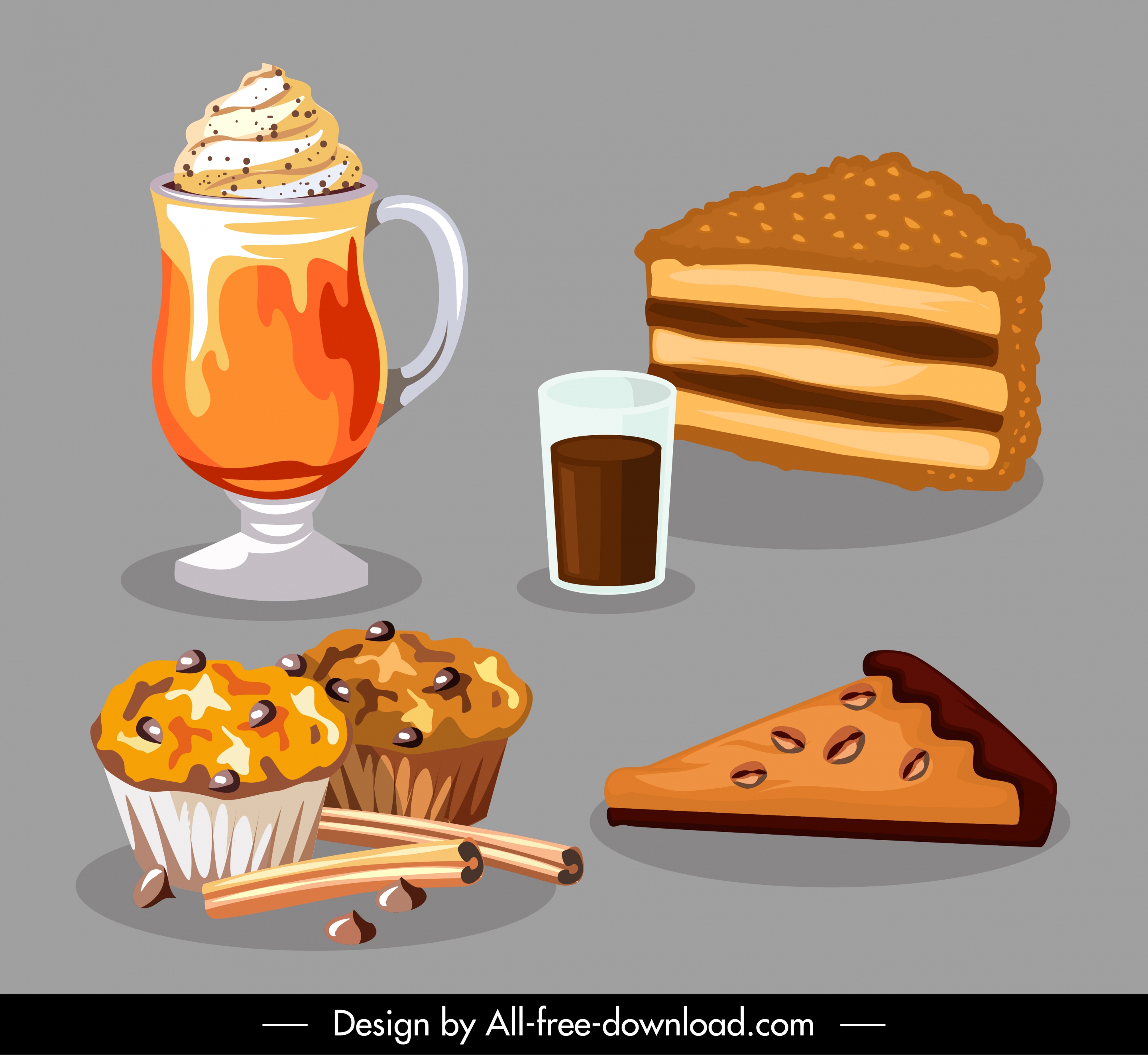 food drink icons colored classical sketch