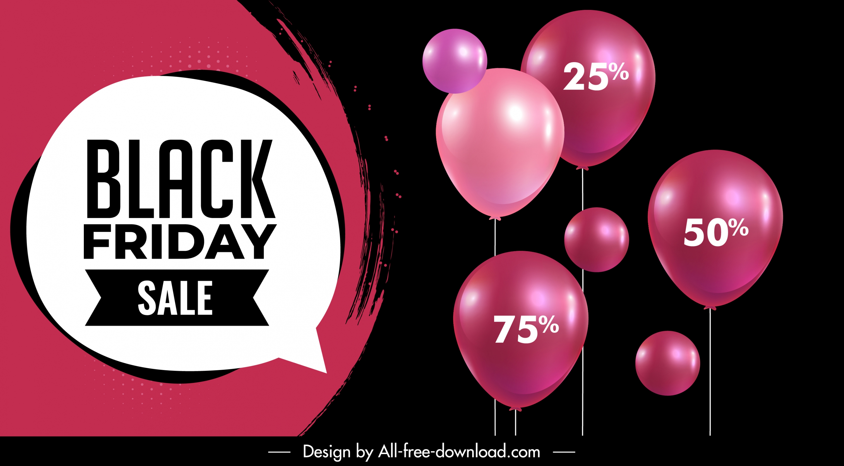 black friday sale banner shiny balloons dark design