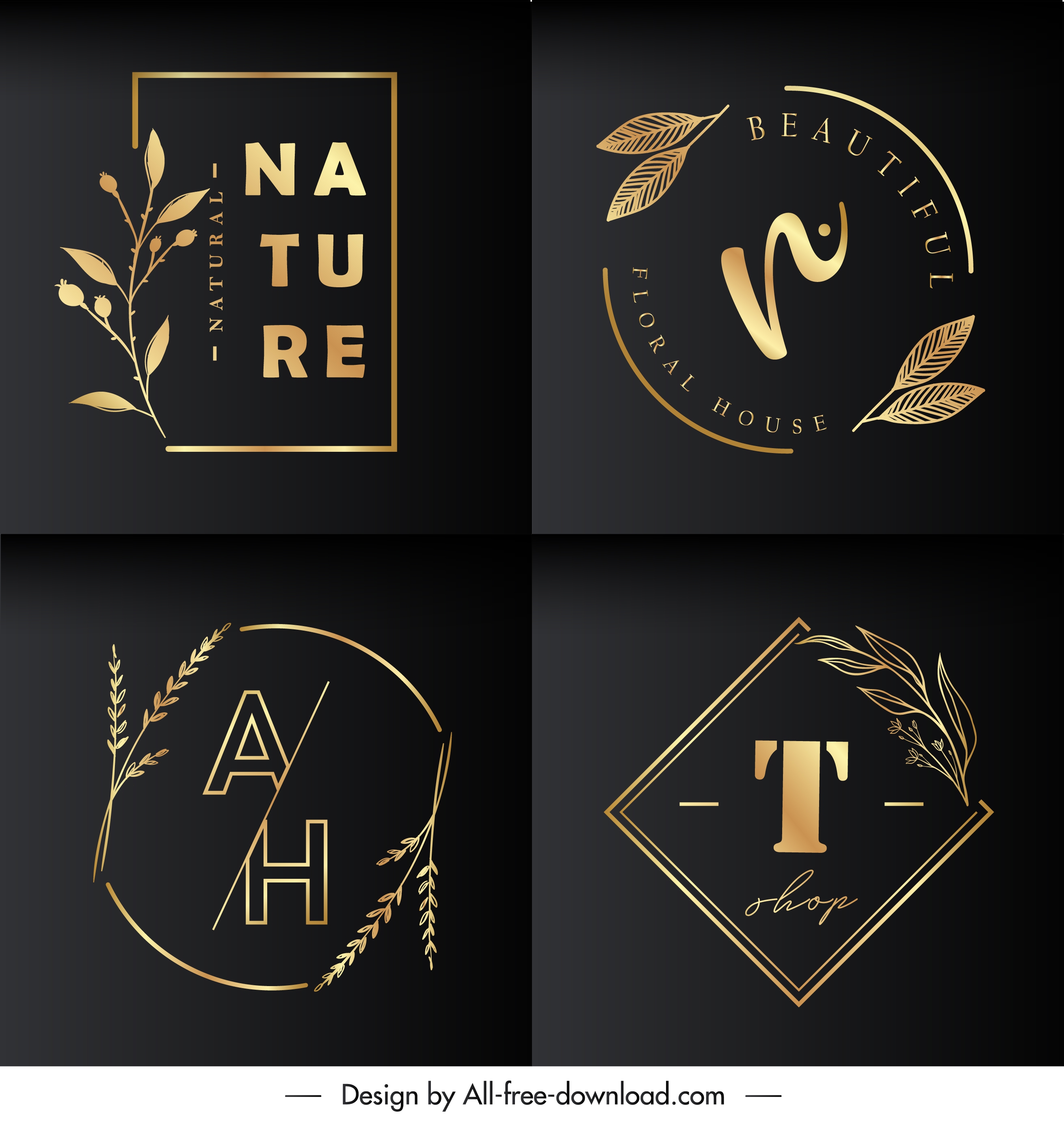 nature logo templates golden leaves decor dark elegance